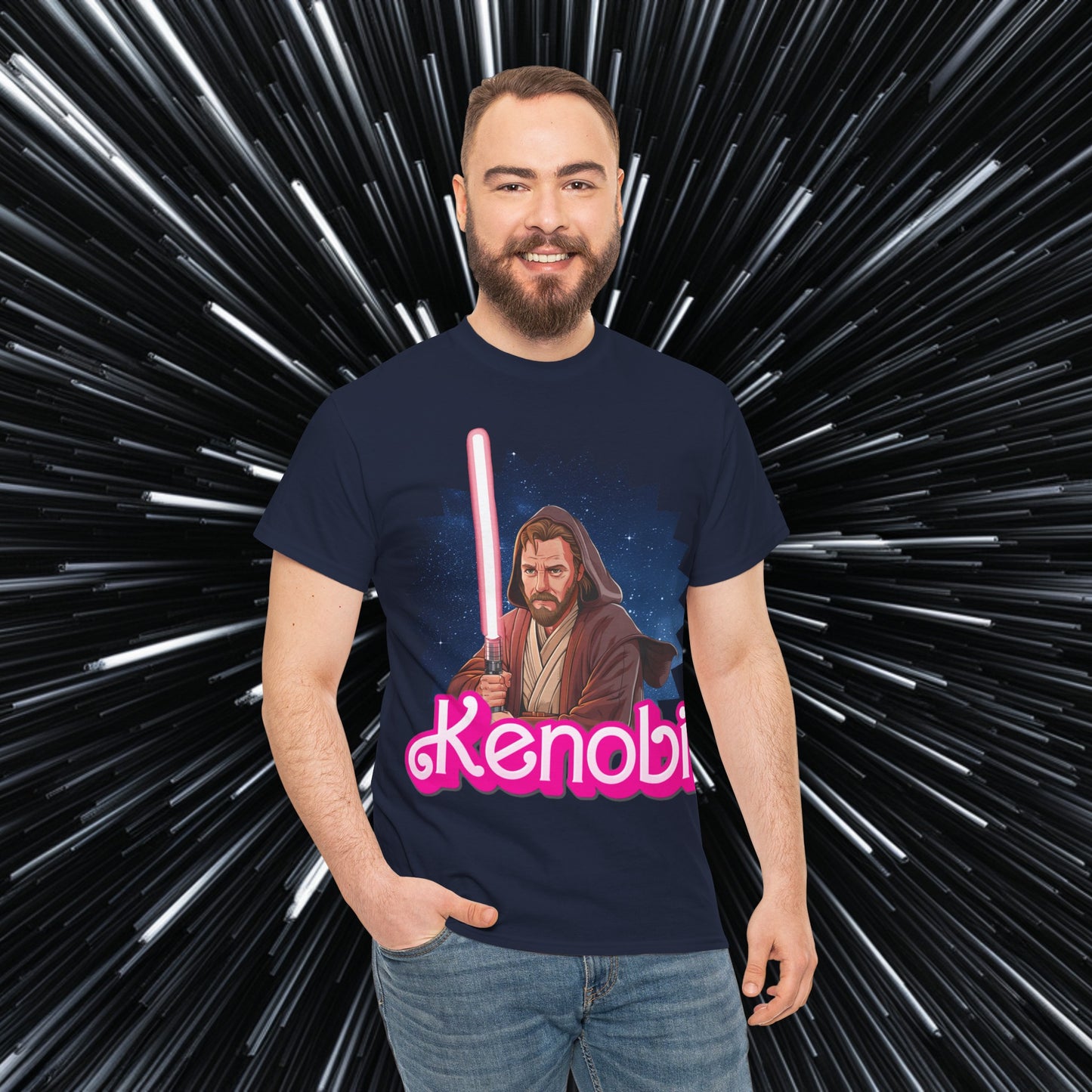 Obi-Wan Kenobi Ken Barbie Movie Star Wars Unisex Heavy Cotton Tee Navy T-shirts Barbie Ken Movies Star Wars Printify