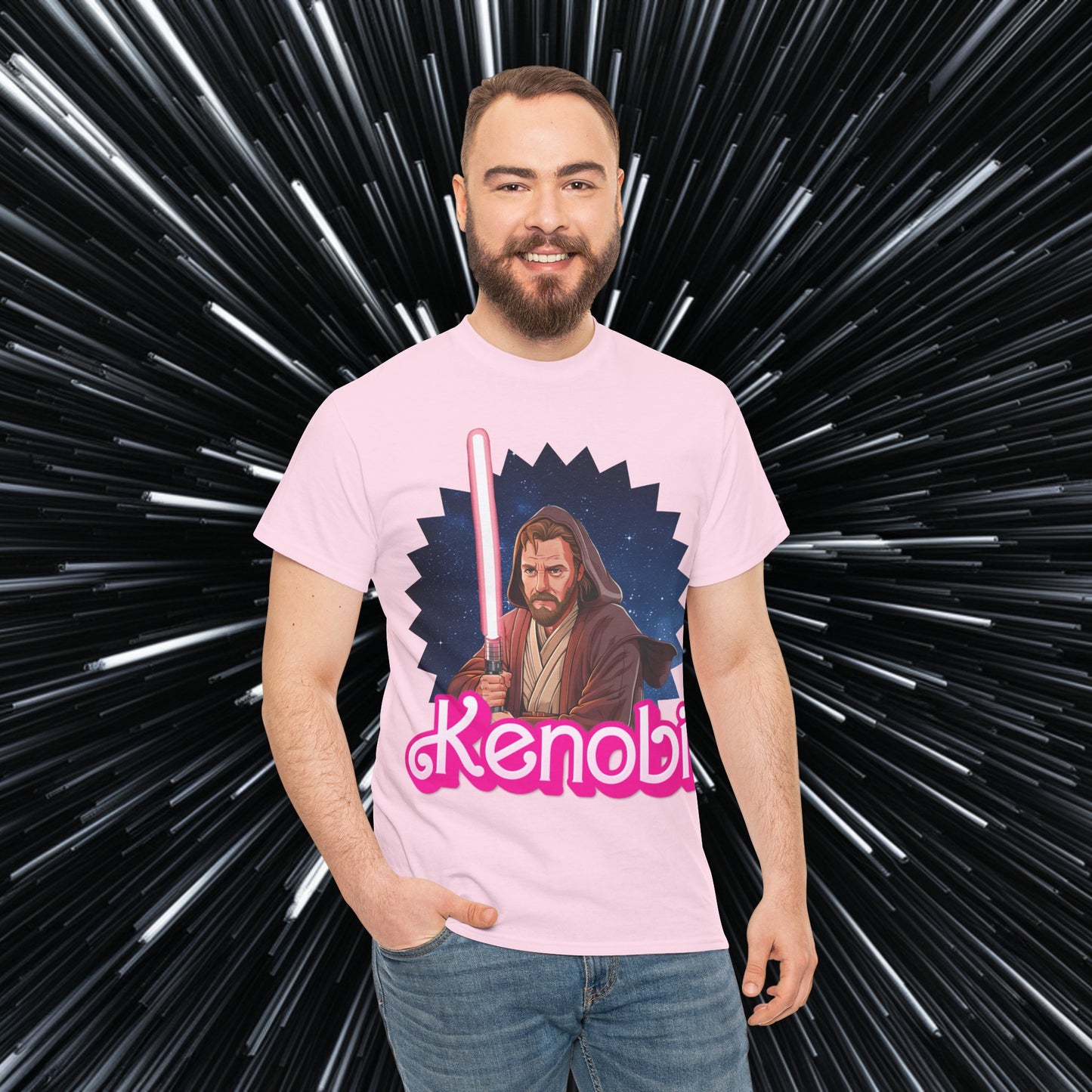 Obi-Wan Kenobi Ken Barbie Movie Star Wars Unisex Heavy Cotton Tee Light Pink T-shirts Barbie Ken Movies Star Wars Printify