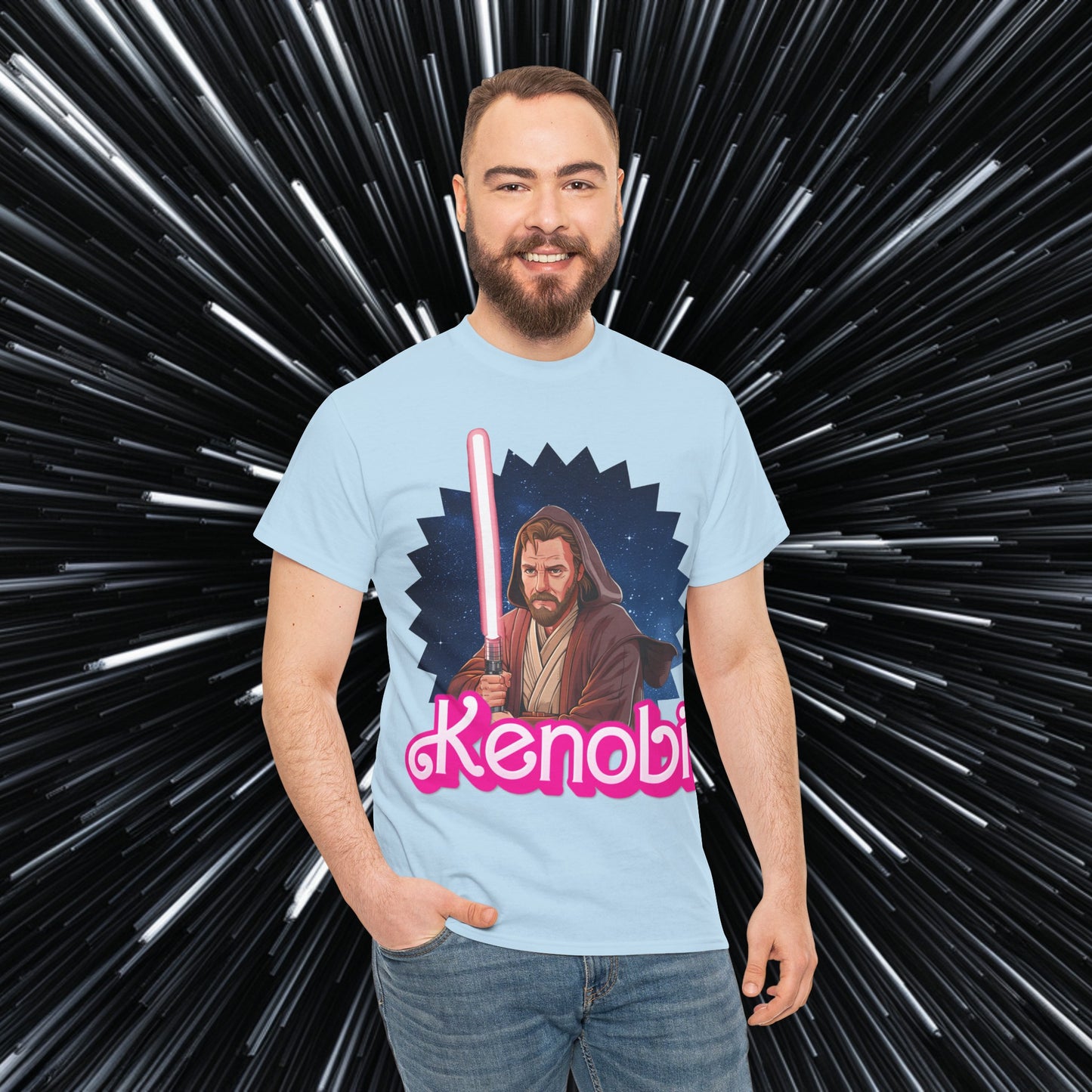 Obi-Wan Kenobi Ken Barbie Movie Star Wars Unisex Heavy Cotton Tee Light Blue T-shirts Barbie Ken Movies Star Wars Printify