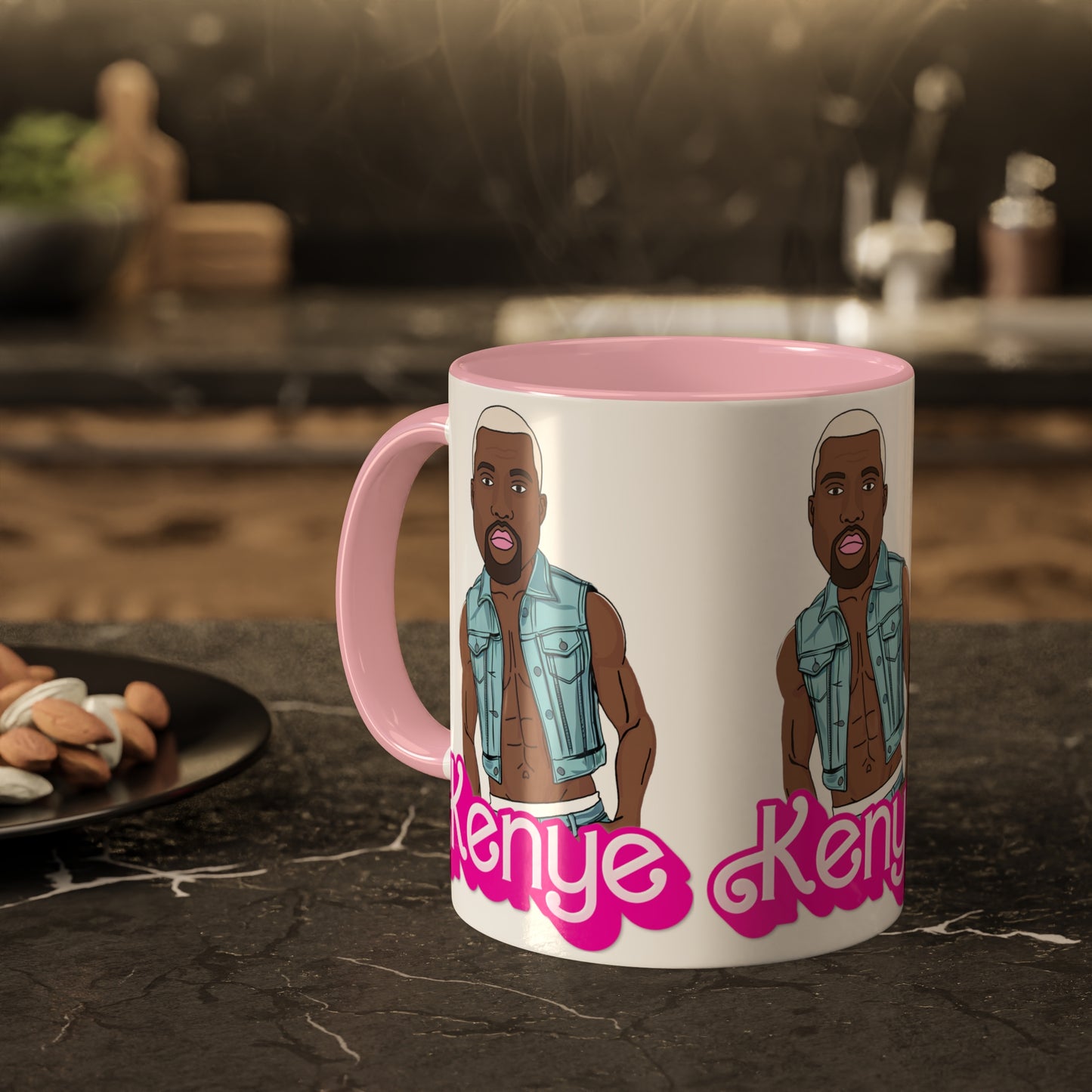 Kenye Barbie Ken Ryan Gosling Kanye West Colorful Mug 11oz Pink Mugs Barbie Kanye West Ken Movies Music Printify