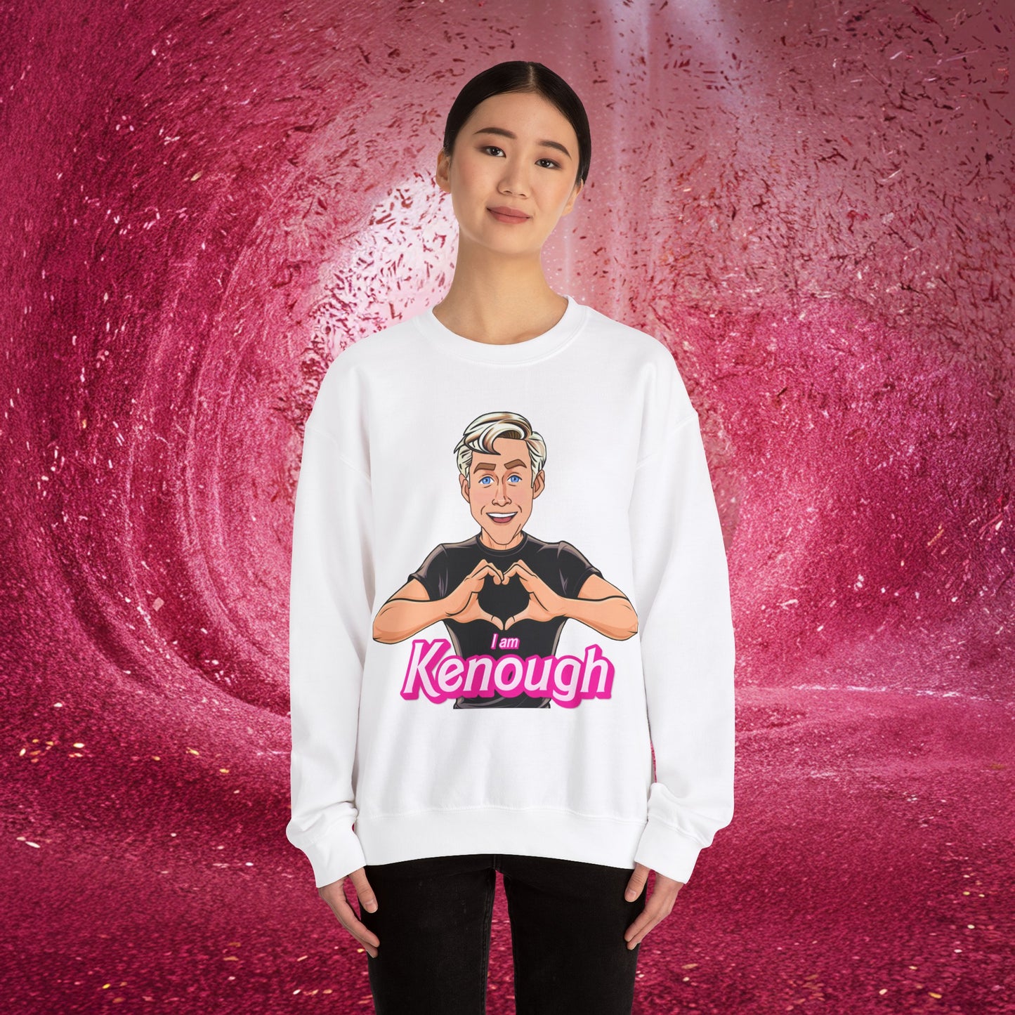 I am Kenough Ryan Gosling Ken Barbie Movie Unisex Heavy Blend Crewneck Sweatshirt White Sweatshirts Barbie Celebrities Ken Movies Ryan Gosling Printify