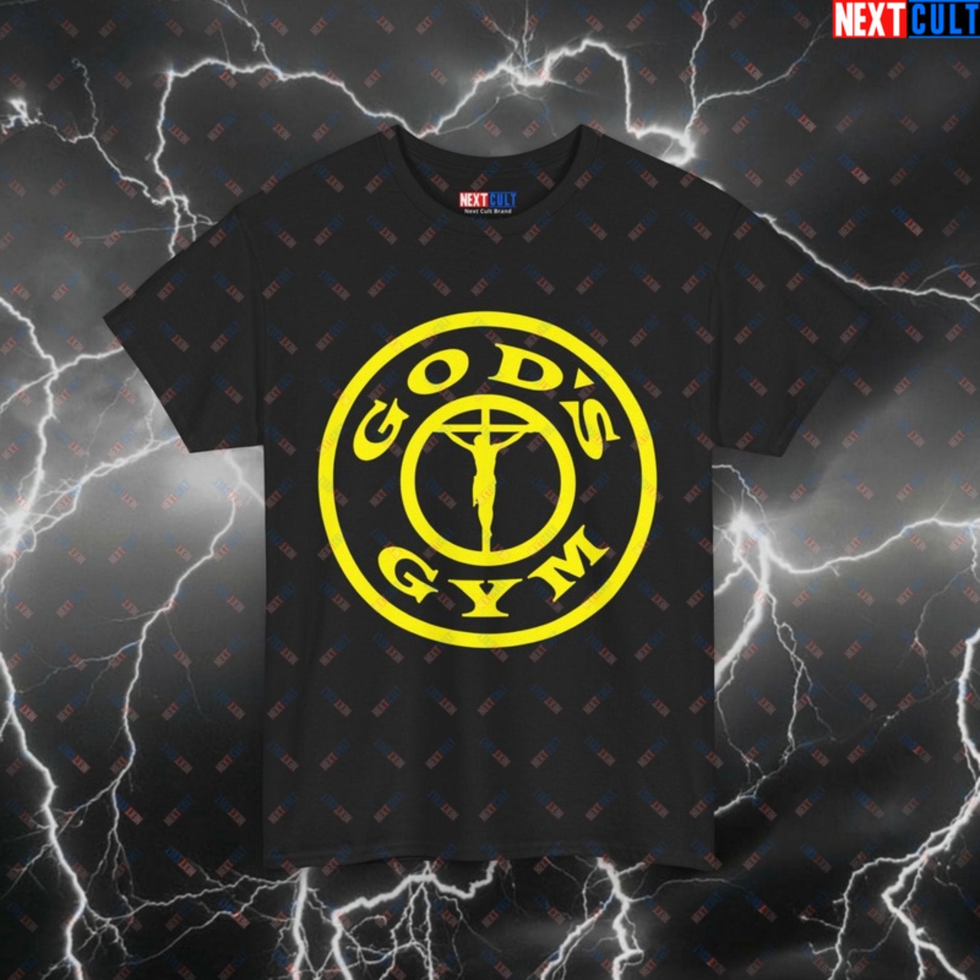 God's Gym Funny Gym T-Shirt - Gold's Gym Parody Pump Cover for Lifters, Gymbros & Fitness Meme Lovers Black T-shirts Bodybuilding Easter Fitness Gym Jesus Pump Cover Workout Printify