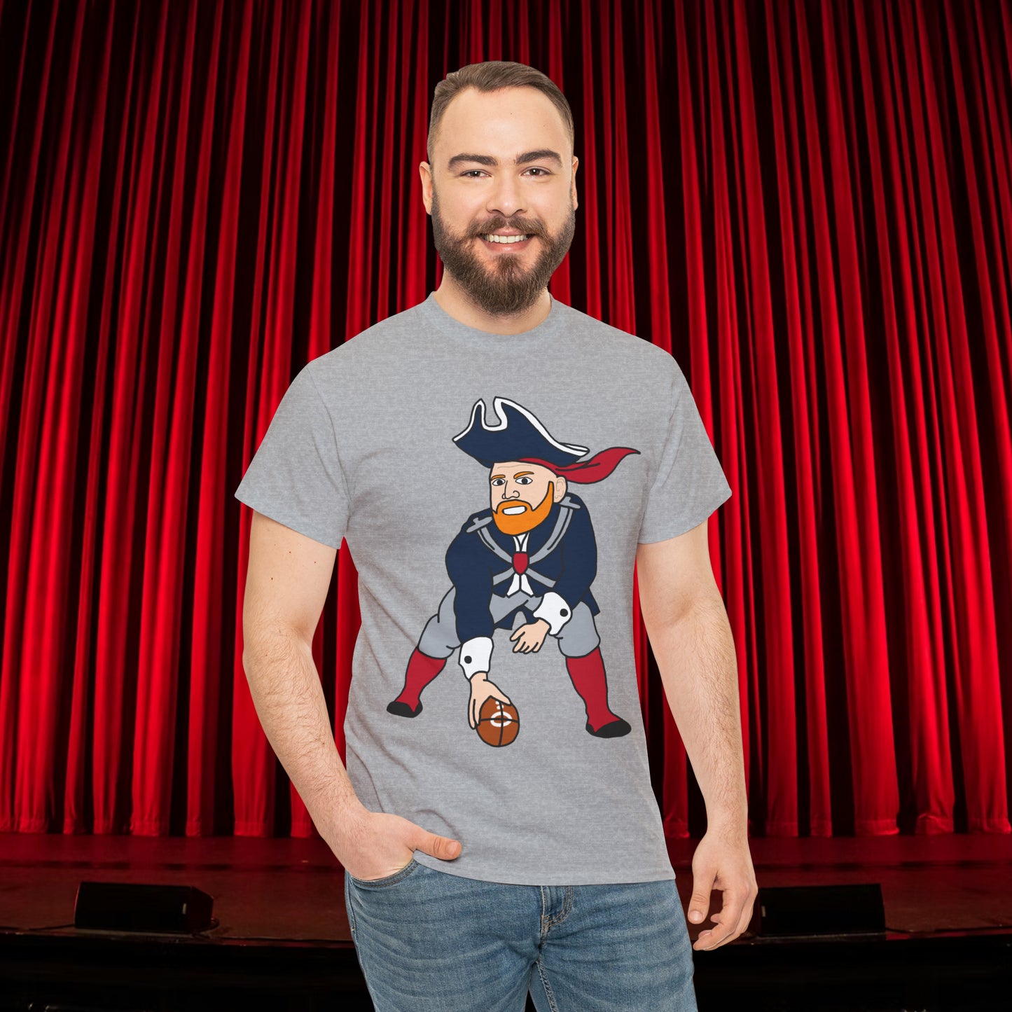 Bill Burrdy New England Patriots Tom Brady Bill Burr Unisex Heavy Cotton Tee Sport Grey T-shirts American Football Bill Burr Monday Morning Podcast New England Patriots NFL Podcasts Stand-up Comedy Printify