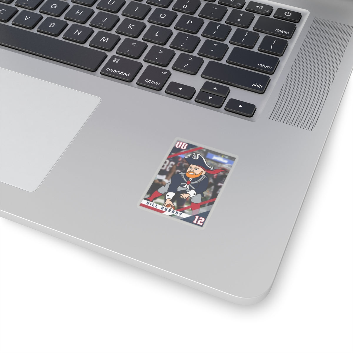 Bill Burrdy New England Patriots NFL Tom Brady Bill Burr Sticker 2" × 2" Transparent Stickers American Football Bill Burr Monday Morning Podcast New England Patriots NFL Podcasts Stand-up Comedy Printify