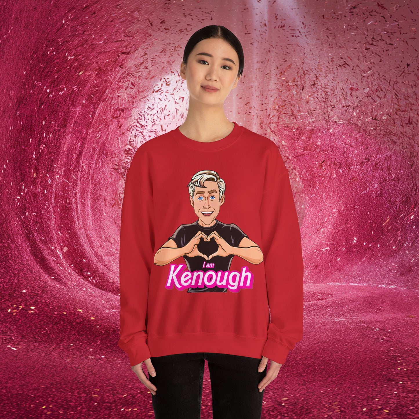 I am Kenough Ryan Gosling Ken Barbie Movie Unisex Heavy Blend Crewneck Sweatshirt Red Sweatshirts Barbie Celebrities Ken Movies Ryan Gosling Printify