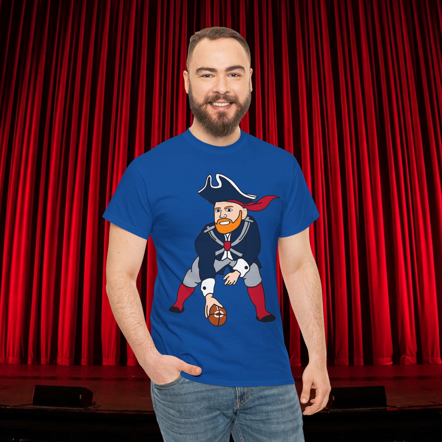 Bill Burrdy New England Patriots Tom Brady Bill Burr Unisex Heavy Cotton Tee Royal T-shirts American Football Bill Burr Monday Morning Podcast New England Patriots NFL Podcasts Stand-up Comedy Printify