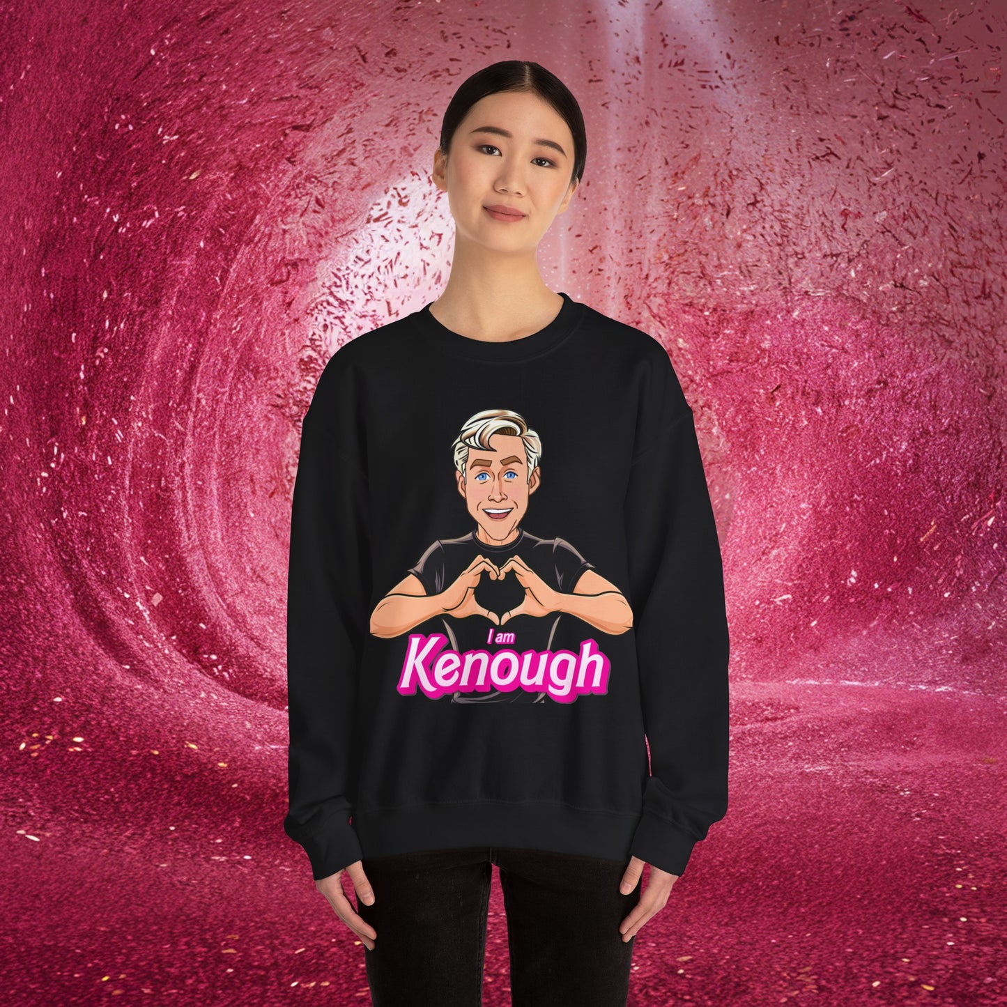 I am Kenough Ryan Gosling Ken Barbie Movie Unisex Heavy Blend Crewneck Sweatshirt Black Sweatshirts Barbie Celebrities Ken Movies Ryan Gosling Printify