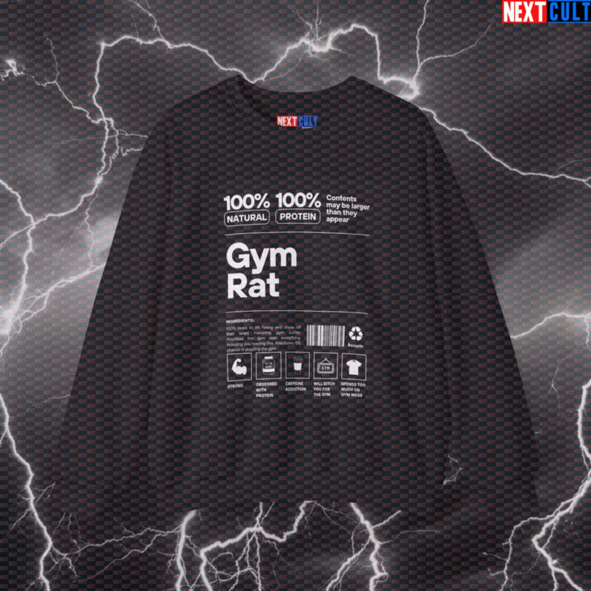 GymRat Ingredients Label Funny Workout Sweatshirt | Bodybuilding Meme Pullover Pump Cover Black Sweatshirts Bodybuilding Fitness Gym Powerlifting Pump Cover Workout Printify