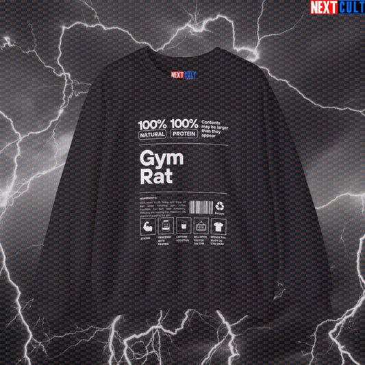 GymRat Ingredients Label Funny Workout Sweatshirt | Bodybuilding Meme Pullover Pump Cover Black Sweatshirts Bodybuilding Fitness Gym Powerlifting Pump Cover Workout Printify