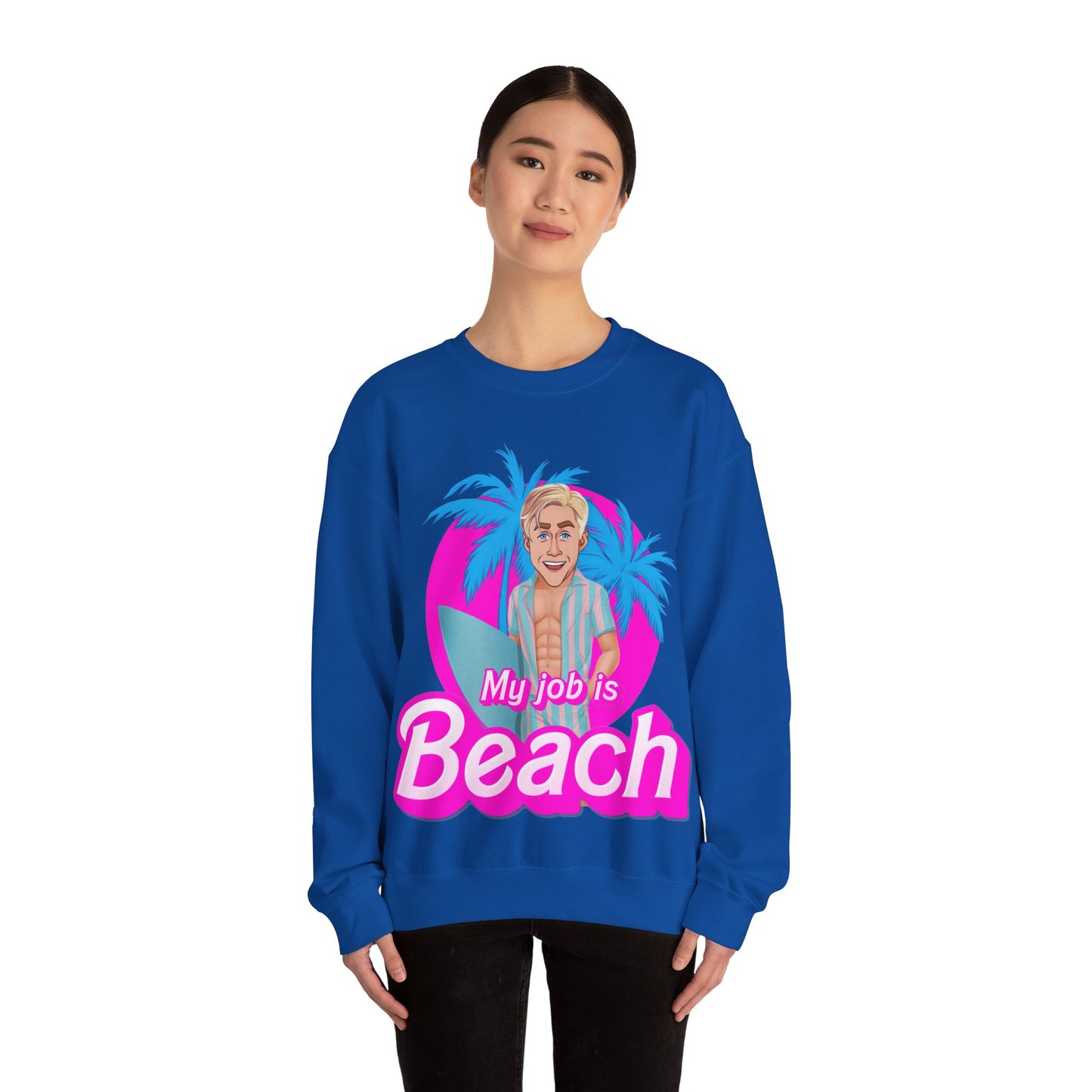 My Job Is Beach Sweatshirt Ken Sweater Barbie Shirt Surfing Jumper Surf Pullover Summer Jumper Vacation Sweater Surfing Gift for Surfer Sweatshirts Barbie Celebrities Ken Movies Ryan Gosling Printify