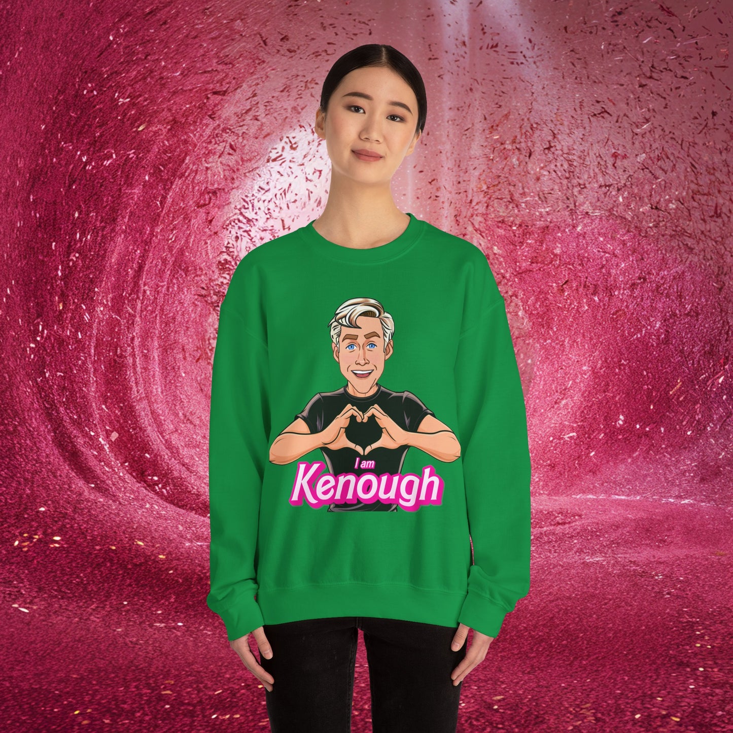 I am Kenough Ryan Gosling Ken Barbie Movie Unisex Heavy Blend Crewneck Sweatshirt Irish Green Sweatshirts Barbie Celebrities Ken Movies Ryan Gosling Printify