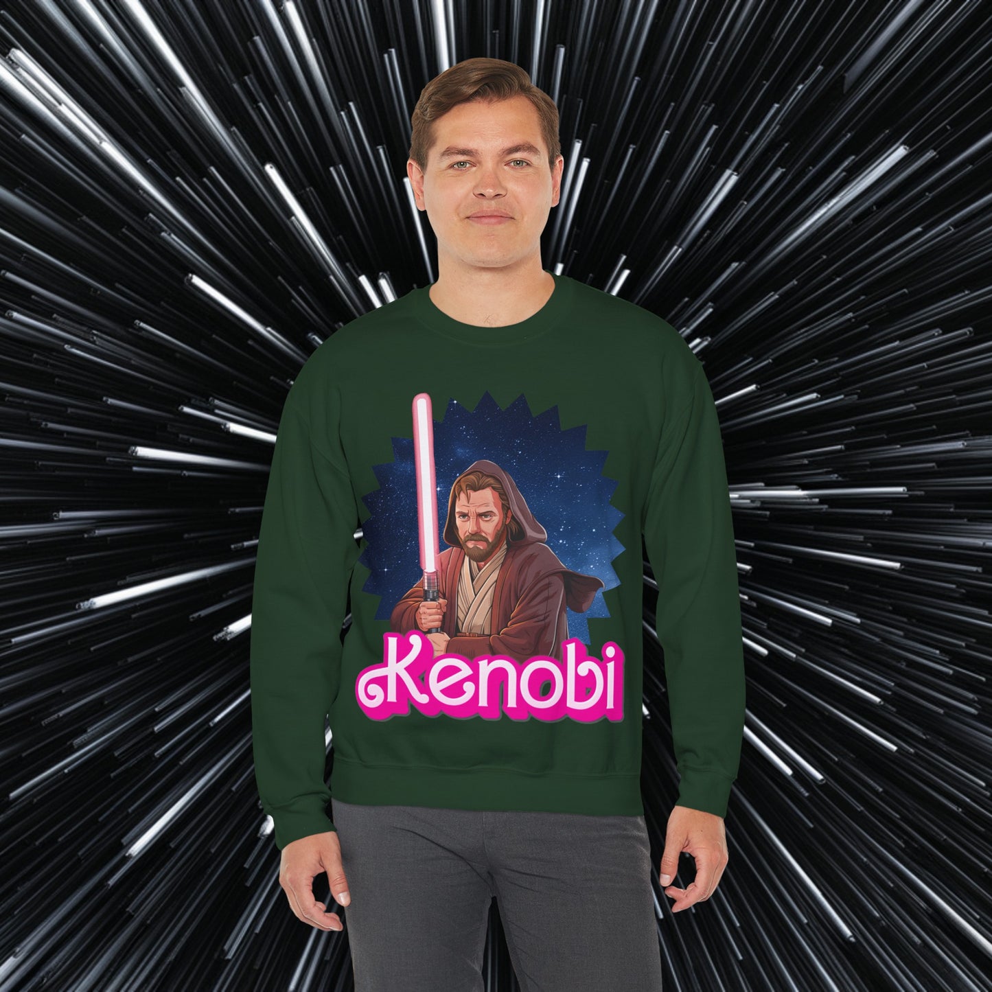 Obi-Wan Kenobi Ken Barbie Movie Star Wars Unisex Heavy Blend Crewneck Sweatshirt Forest Green Sweatshirts Barbie Ken Movies Star Wars Printify