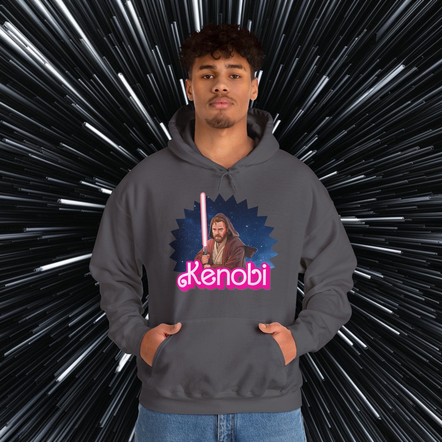 Obi-Wan Kenobi Ken Barbie Movie Star Wars Unisex Heavy Blend Hooded Sweatshirt Charcoal Hoodies Barbie Ken Movies Star Wars Printify