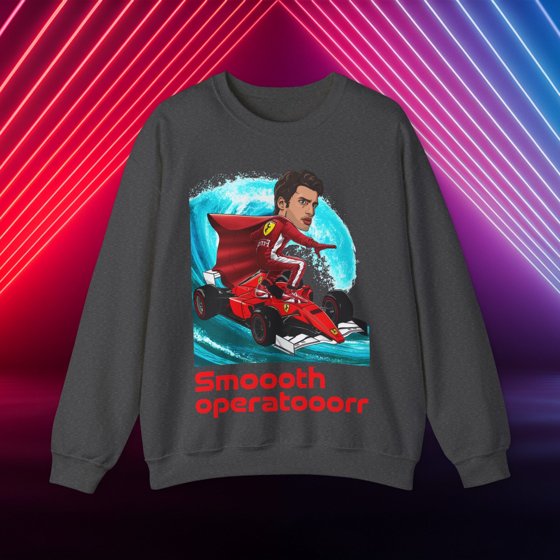 Carlos Sainz Sweatshirt Smooth Operator Jumper Ferrari Sweater Formula 1 Jumper F1 Sweater Ferrari Gift Ferrari Fan Jumper F1 Gift Scuderia Dark Heather Sweatshirts Carlos Sainz F1 Ferrari Printify