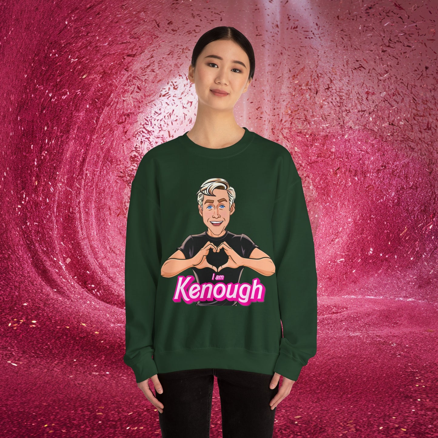 I am Kenough Ryan Gosling Ken Barbie Movie Unisex Heavy Blend Crewneck Sweatshirt Forest Green Sweatshirts Barbie Celebrities Ken Movies Ryan Gosling Printify