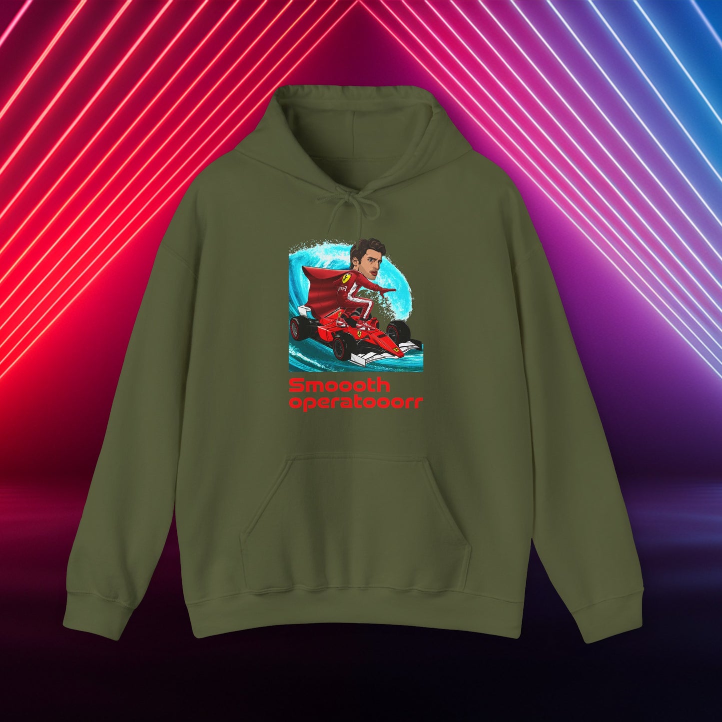 Carlos Sainz Hoodie Carlos Sainz Jumper Smooth Operator Pullover Ferrari Hoodie Formula 1 Hoodie F1 Hoodie Ferrari Gift Ferrari Fan Gift Military Green Hoodies Carlos Sainz F1 Ferrari Printify