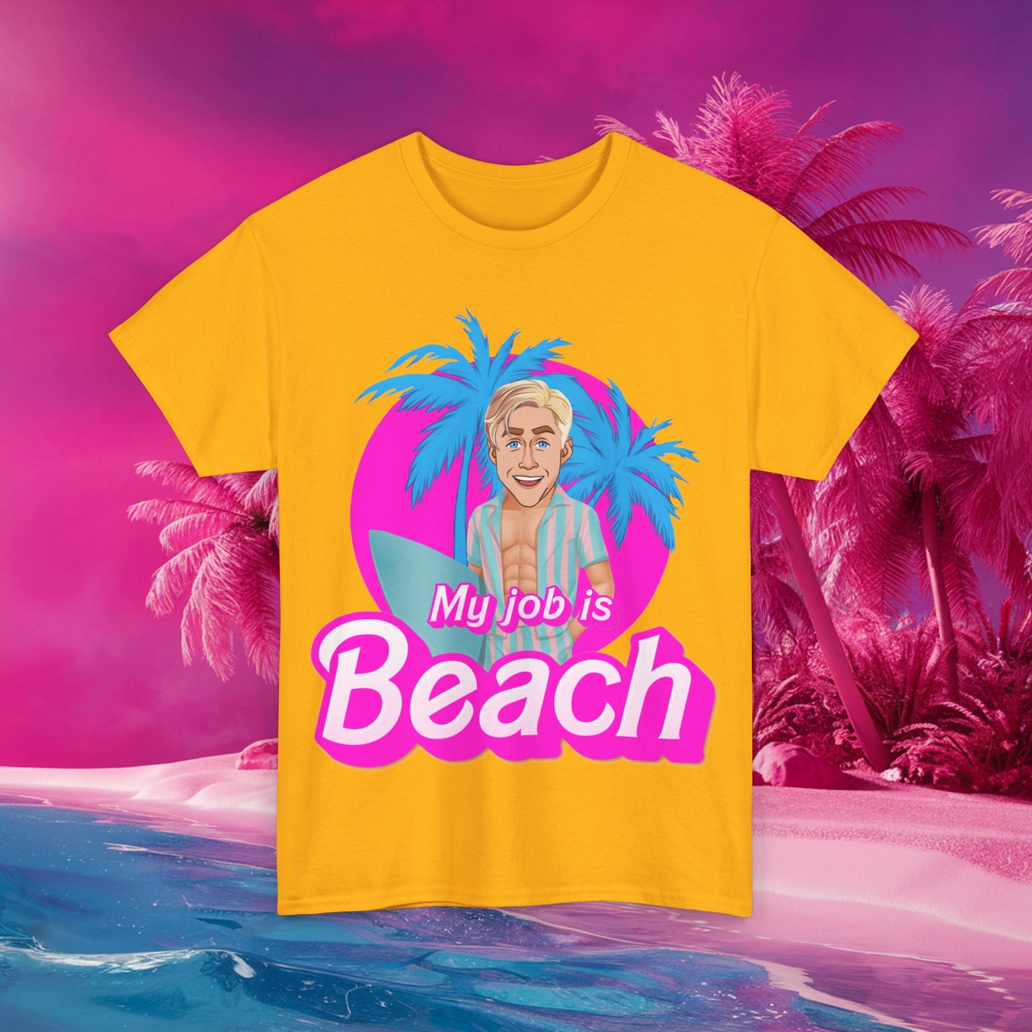 My Job Is Beach Tshirt Ken Shirt Barbie T-shirt Surfing Tee Surf T shirt Summer Shirt Vacation T-Shirt Surfing Gift for Surfer Summer Gift Gold T-shirts Barbie Celebrities Ken Movies Ryan Gosling Printify