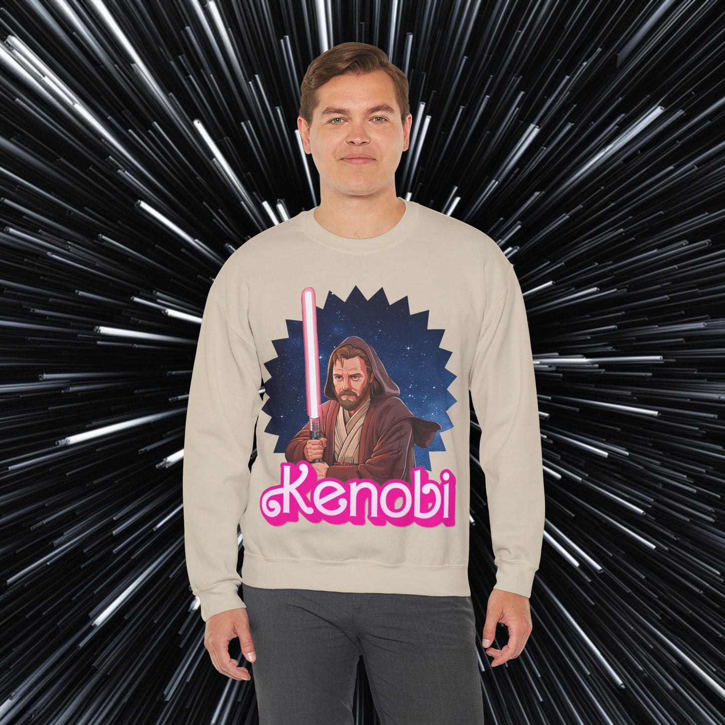 Obi-Wan Kenobi Ken Barbie Movie Star Wars Unisex Heavy Blend Crewneck Sweatshirt Sand Sweatshirts Barbie Ken Movies Star Wars Printify