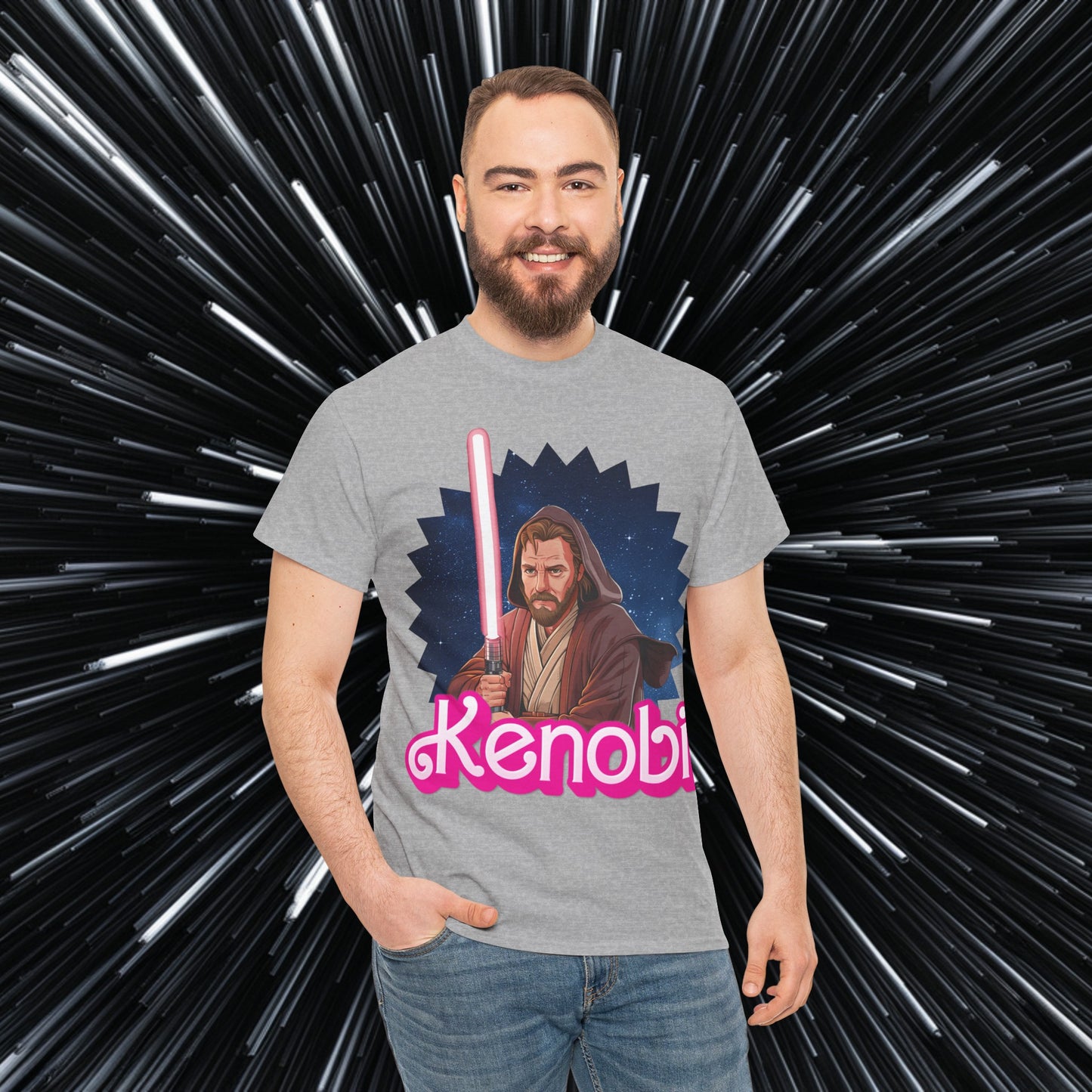Obi-Wan Kenobi Ken Barbie Movie Star Wars Unisex Heavy Cotton Tee Sport Grey T-shirts Barbie Ken Movies Star Wars Printify