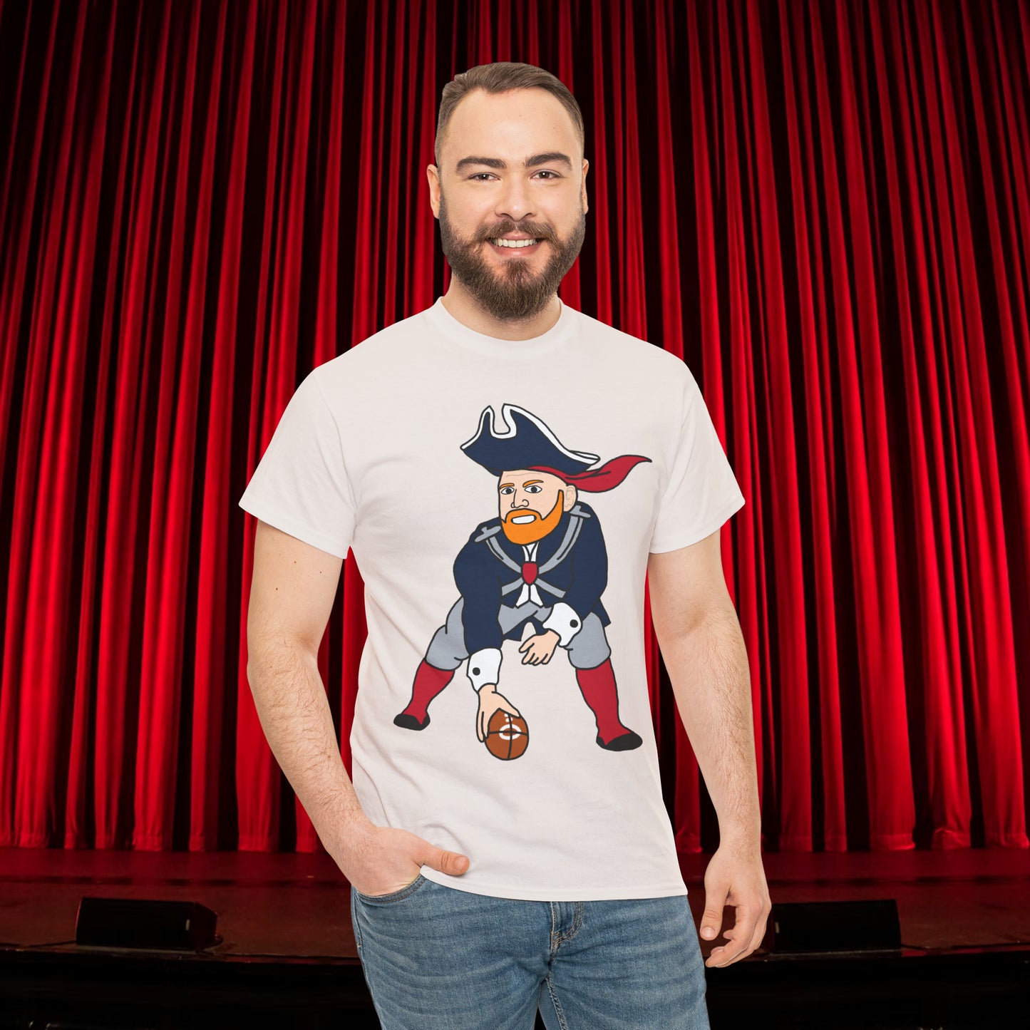 Bill Burrdy New England Patriots Tom Brady Bill Burr Unisex Heavy Cotton Tee Ice Grey T-shirts American Football Bill Burr Monday Morning Podcast New England Patriots NFL Podcasts Stand-up Comedy Printify