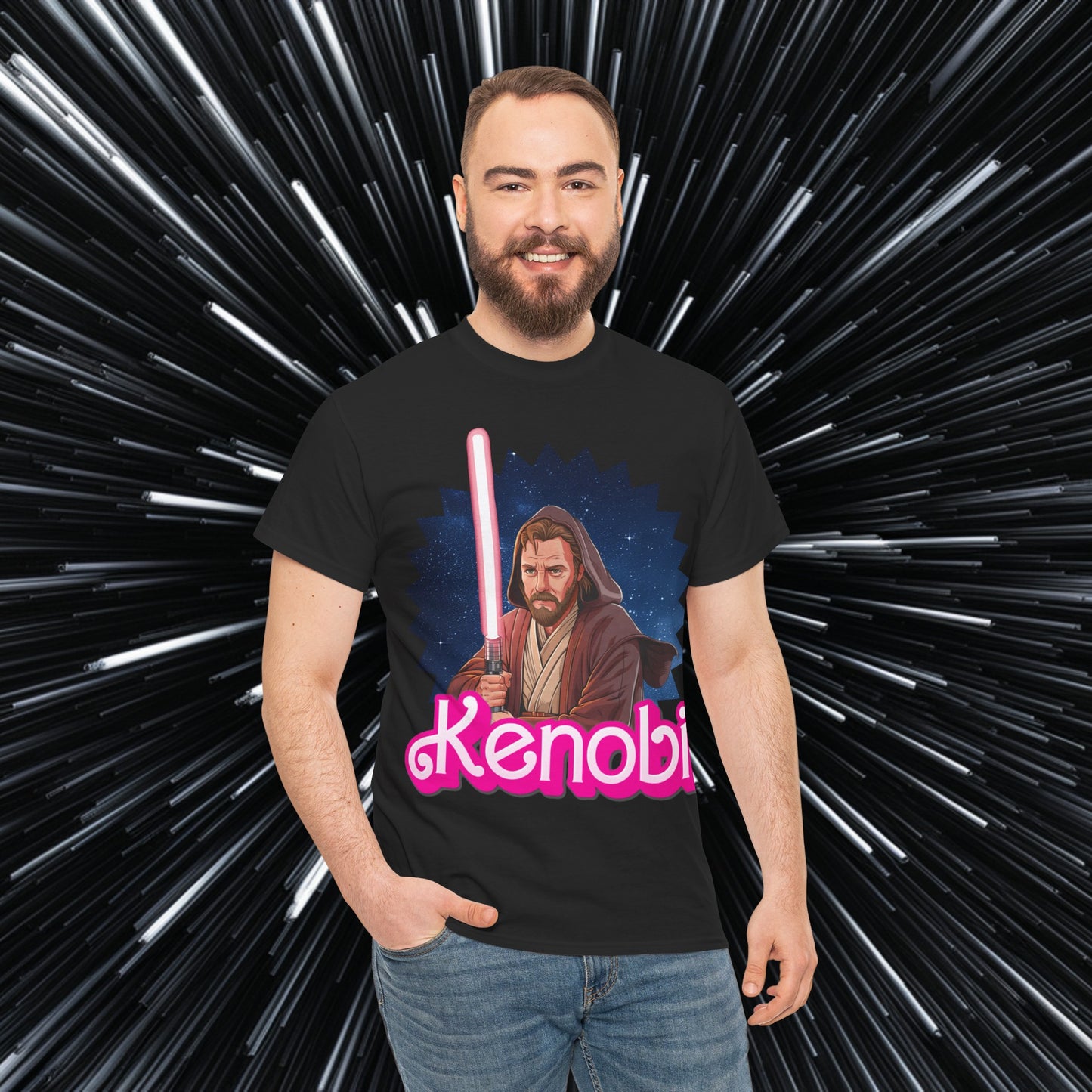 Obi-Wan Kenobi Ken Barbie Movie Star Wars Unisex Heavy Cotton Tee Black T-shirts Barbie Ken Movies Star Wars Printify