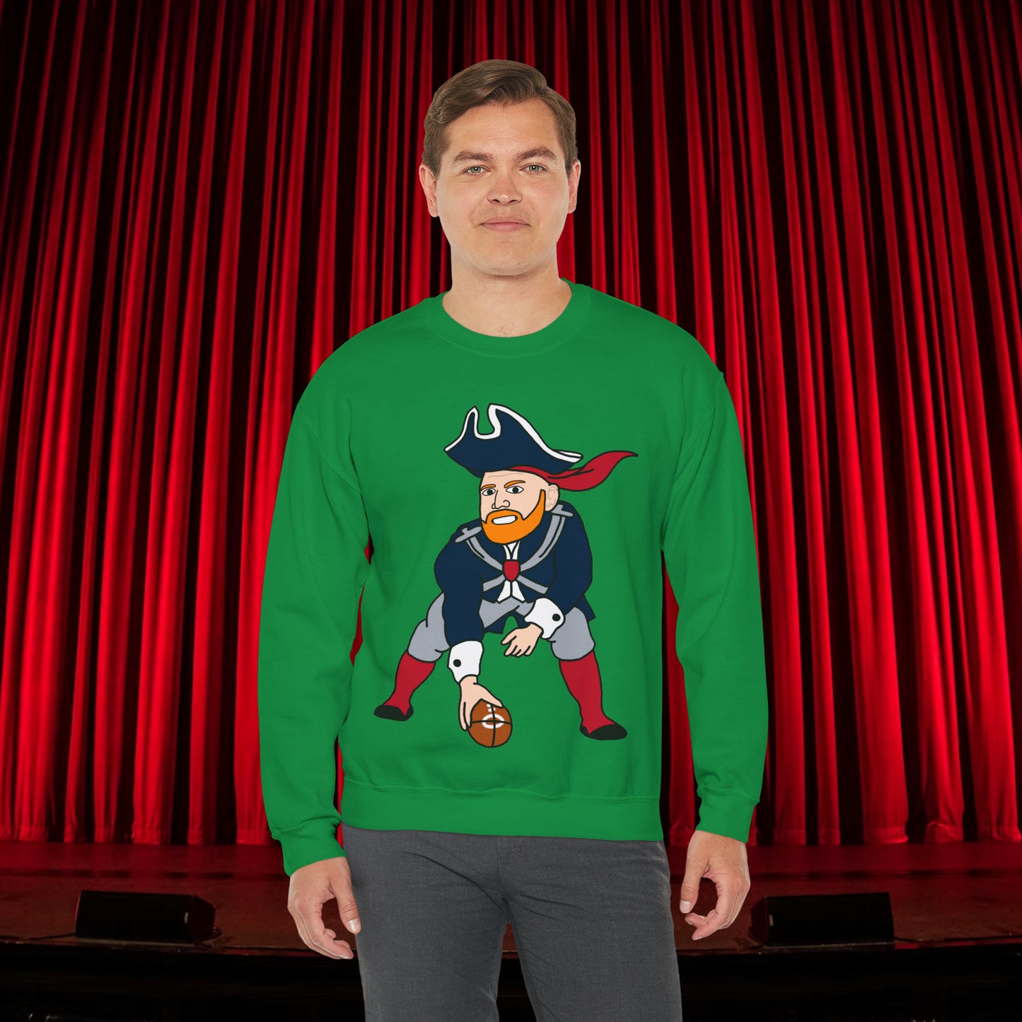 Bill Burrdy New England Patriots Tom Brady Bill Burr Unisex Heavy Blend Crewneck Sweatshirt Irish Green Sweatshirts American Football Bill Burr Monday Morning Podcast New England Patriots NFL Podcasts Stand-up Comedy Printify