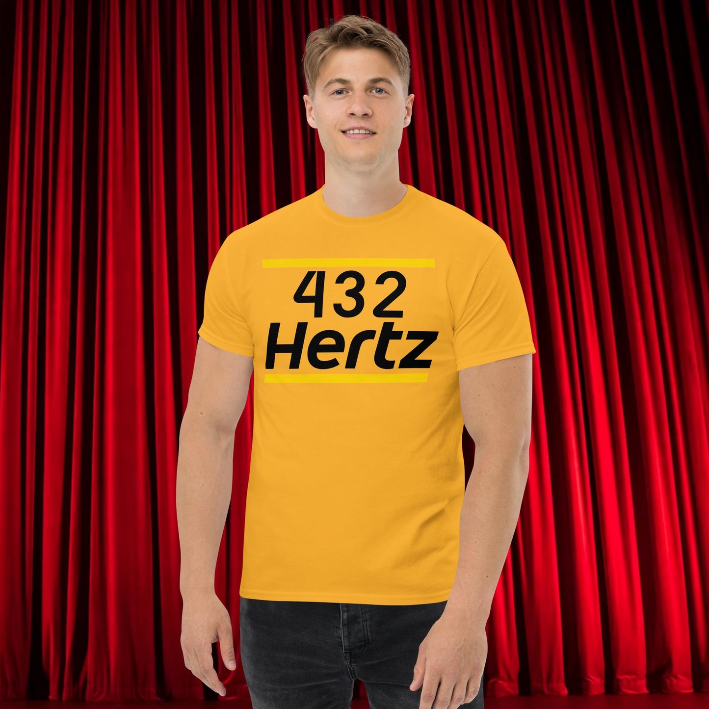 432Hz Hertz Matt and Shane's Secret Podcast MSSP Unisex tee Gold T-shirts Matt McCusker MSSP Podcasts Shane Gillis Stand-up Comedy Next Cult Brand