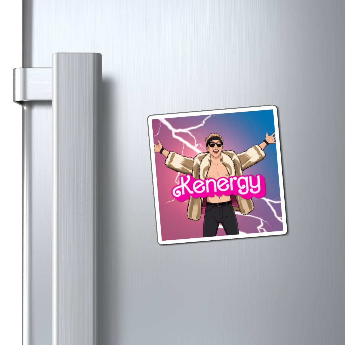 Kenergy Barbie Ryan Gosling Ken Magnet 3" × 3" Magnets Barbie Celebrities Ken Kenergy Movies Ryan Gosling Printify