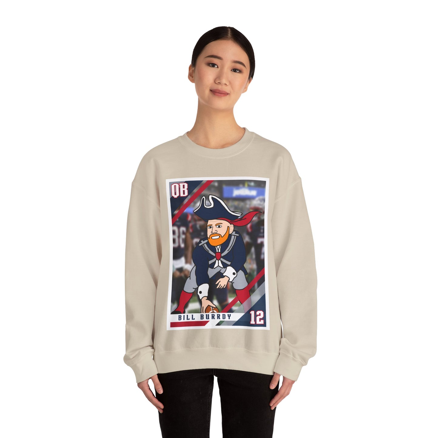 Bill Burrdy New England Patriots Tom Brady Bill Burr Unisex Heavy Blend Crewneck Sweatshirt Sweatshirts American Football Bill Burr Monday Morning Podcast New England Patriots NFL Podcasts Stand-up Comedy Printify