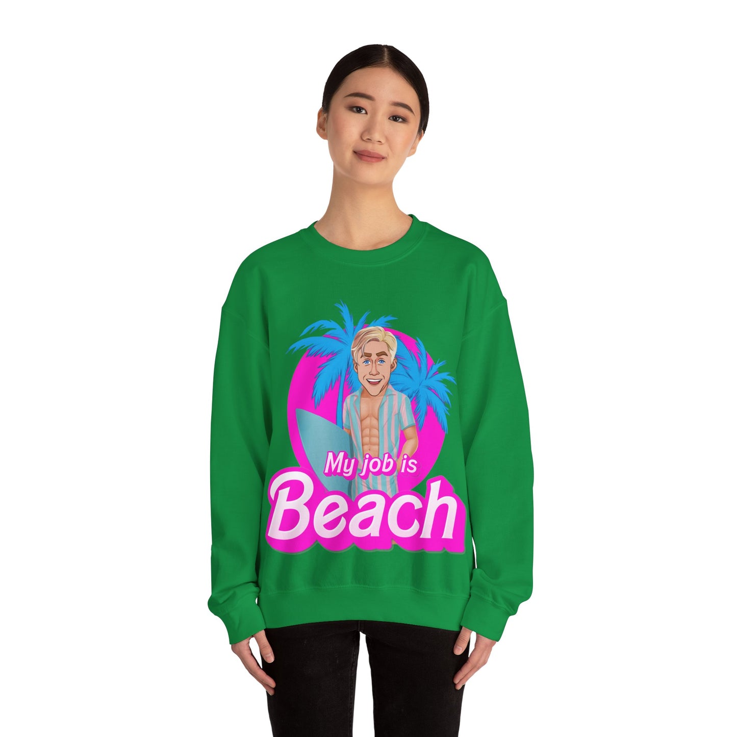 My Job Is Beach Sweatshirt Ken Sweater Barbie Shirt Surfing Jumper Surf Pullover Summer Jumper Vacation Sweater Surfing Gift for Surfer Sweatshirts Barbie Celebrities Ken Movies Ryan Gosling Printify
