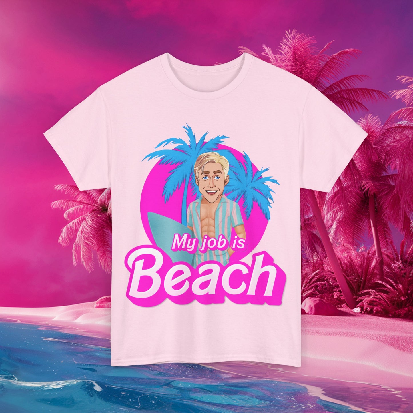 My Job Is Beach Tshirt Ken Shirt Barbie T-shirt Surfing Tee Surf T shirt Summer Shirt Vacation T-Shirt Surfing Gift for Surfer Summer Gift Light Pink T-shirts Barbie Celebrities Ken Movies Ryan Gosling Printify