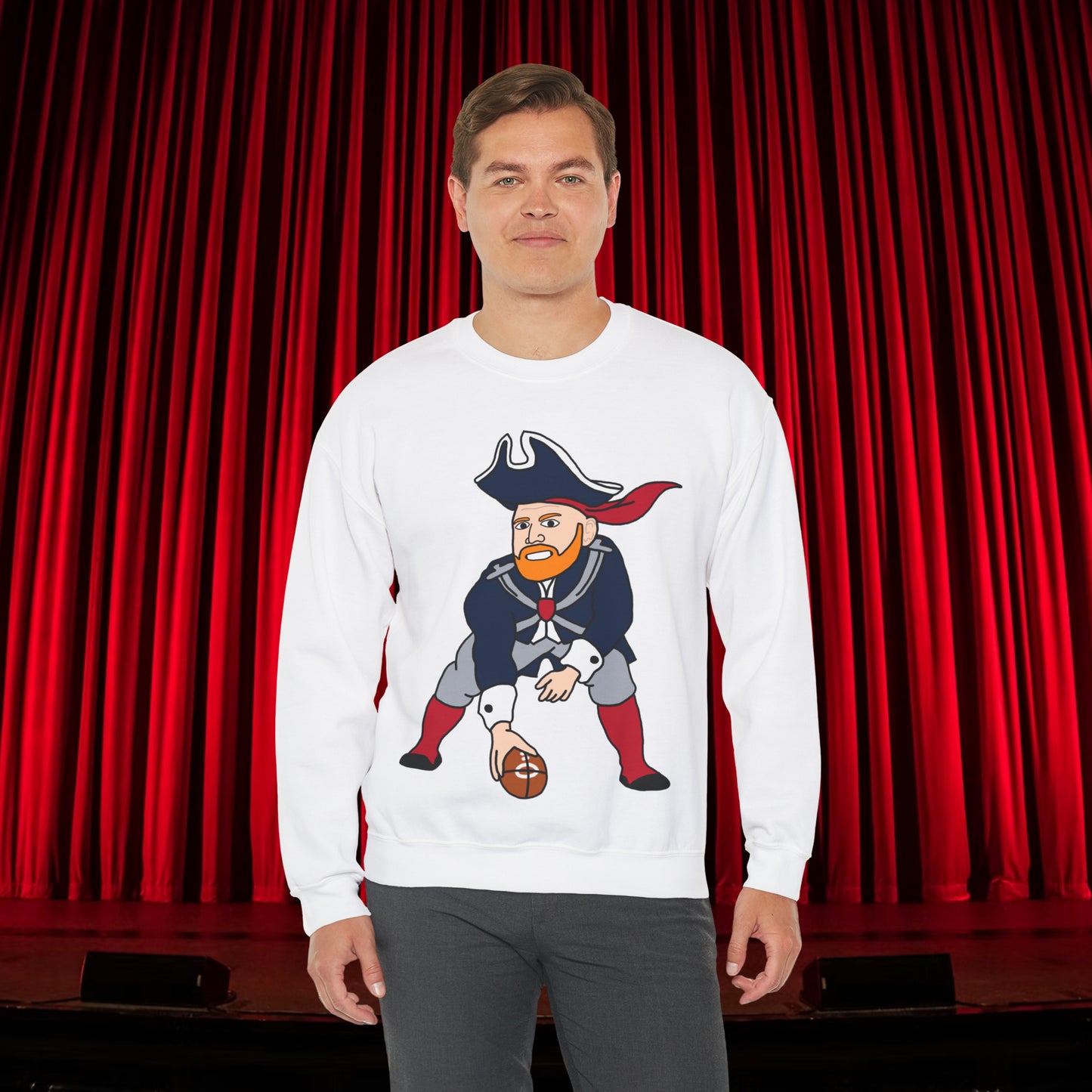 Bill Burrdy New England Patriots Tom Brady Bill Burr Unisex Heavy Blend Crewneck Sweatshirt White Sweatshirts American Football Bill Burr Monday Morning Podcast New England Patriots NFL Podcasts Stand-up Comedy Printify