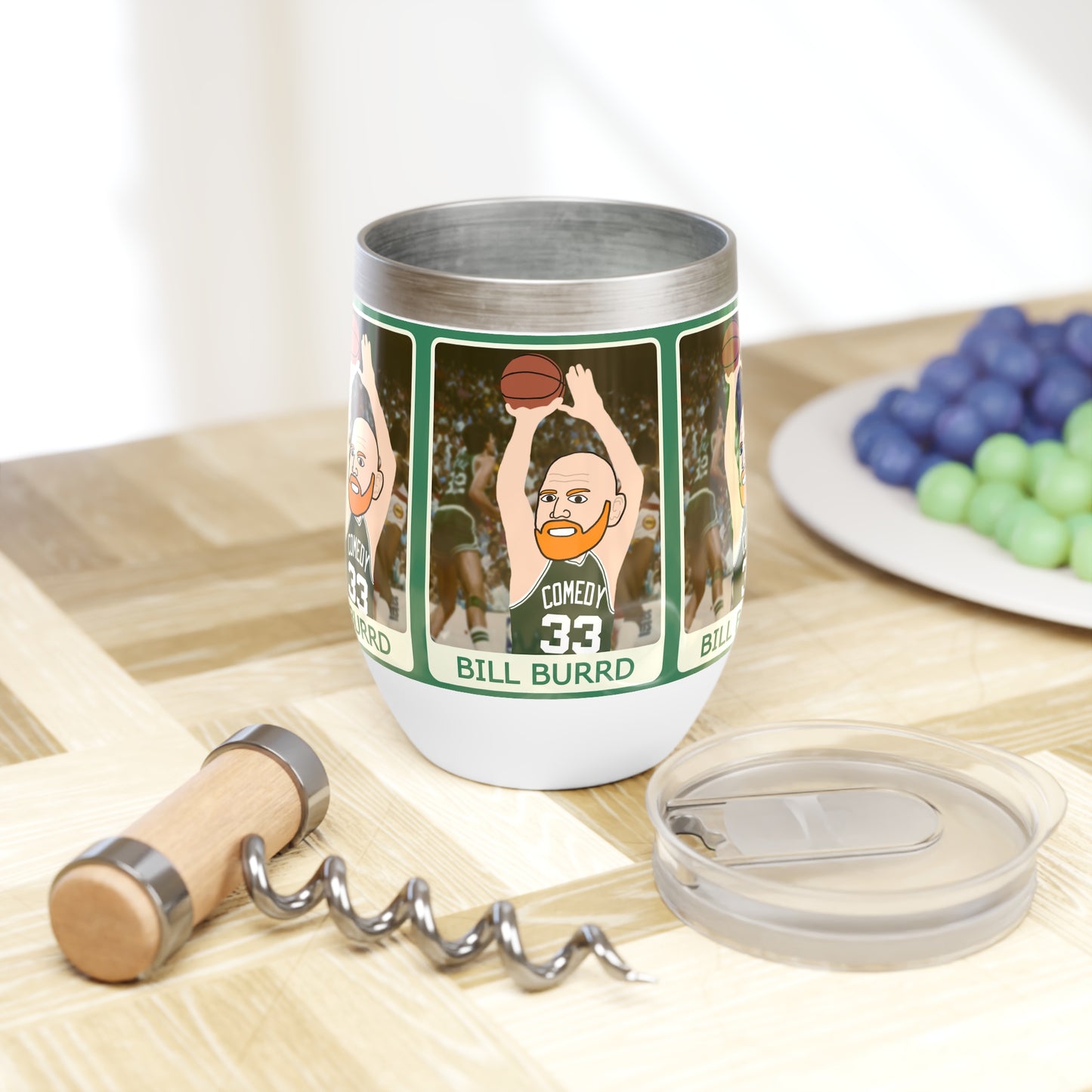 Bill Burrd Boston Celtics Larry Bird Bill Burr Wine Tumbler White 12oz Tumblers Basketball Bill Burr Boston Celtics Monday Morning Podcast NBA Podcasts Stand-up Comedy Printify