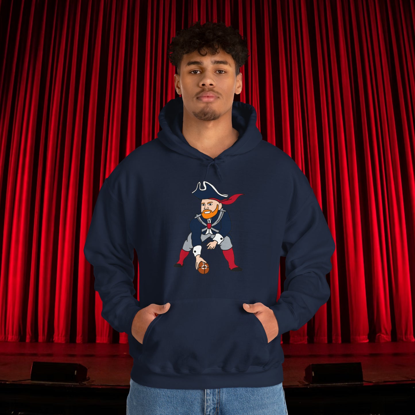 Bill Burrdy New England Patriots Tom Brady Bill Burr Unisex Heavy Blend Hooded Sweatshirt Navy Hoodies American Football Bill Burr Monday Morning Podcast New England Patriots NFL Podcasts Stand-up Comedy Printify