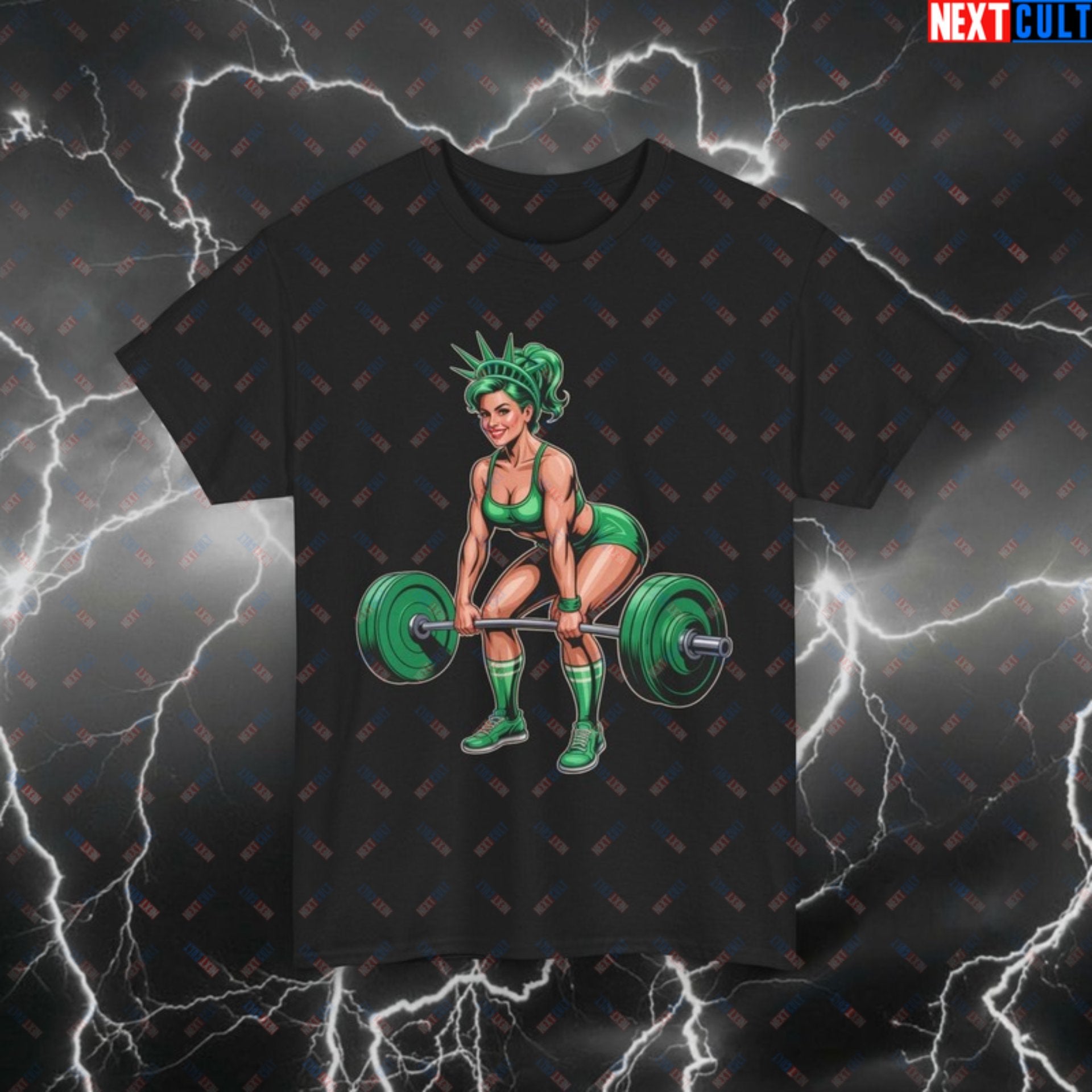 Funny Patriotic Deadlift T-Shirt – Statue of Liberty Gym Meme Tee for 4th of July, USA Workout Top & Pump Cover for Lifters Black T-shirts 4th of July Bodybuilding Fitness Gym Leg Day Powerlifting Pump Cover Statue of Liberty Workout Printify