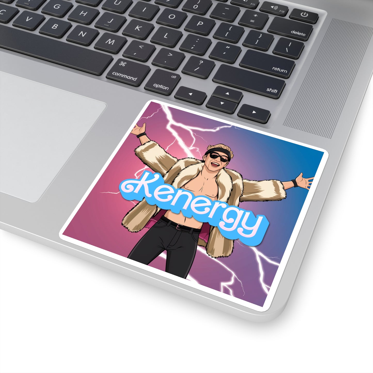 Kenergy Barbie Ryan Gosling Ken Square Sticker 4" × 4" White Stickers Barbie Celebrities Ken Kenergy Movies Ryan Gosling Printify