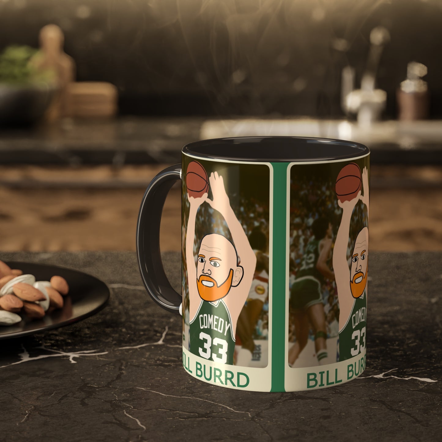 Bill Burrd Boston Celtics Larry Bird Bill Burr Colorful Mugs, 11oz 11oz Black Mugs Basketball Bill Burr Boston Celtics Monday Morning Podcast NBA Podcasts Stand-up Comedy Printify