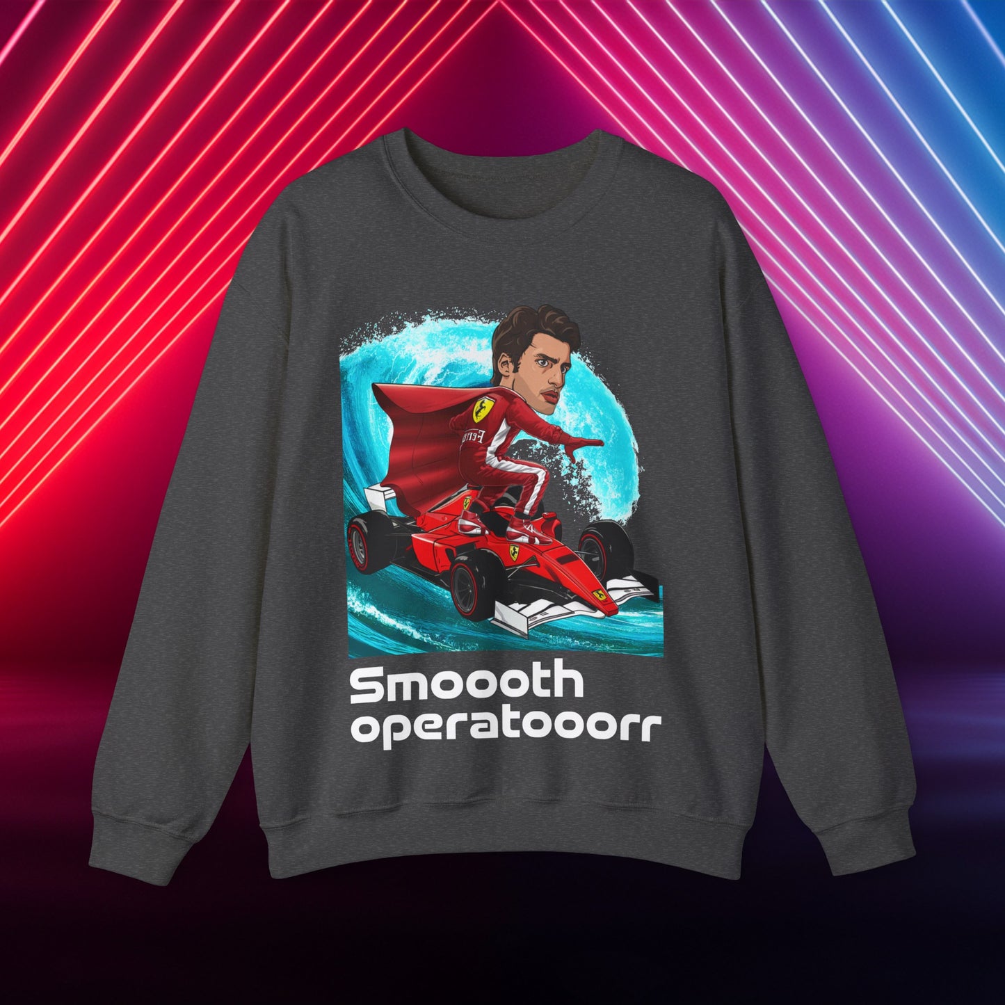 Carlos Sainz Sweatshirt Smooth Operator Jumper Ferrari Sweater Formula 1 Jumper F1 Sweater Ferrari Gift Ferrari Fan Jumper F1 Gift Scuderia Dark Heather Sweatshirts Carlos Sainz F1 Ferrari Printify