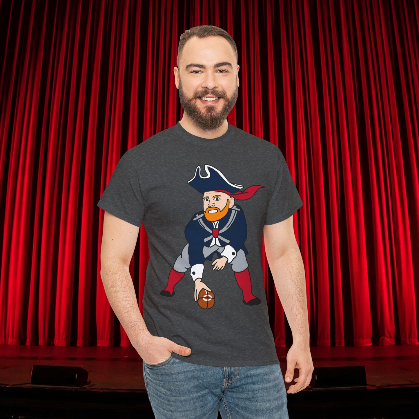 Bill Burrdy New England Patriots Tom Brady Bill Burr Unisex Heavy Cotton Tee Dark Heather T-shirts American Football Bill Burr Monday Morning Podcast New England Patriots NFL Podcasts Stand-up Comedy Printify