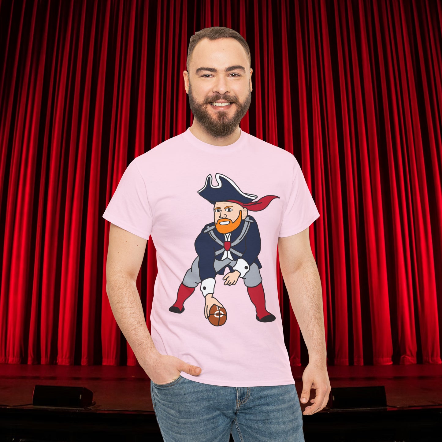 Bill Burrdy New England Patriots Tom Brady Bill Burr Unisex Heavy Cotton Tee Light Pink T-shirts American Football Bill Burr Monday Morning Podcast New England Patriots NFL Podcasts Stand-up Comedy Printify