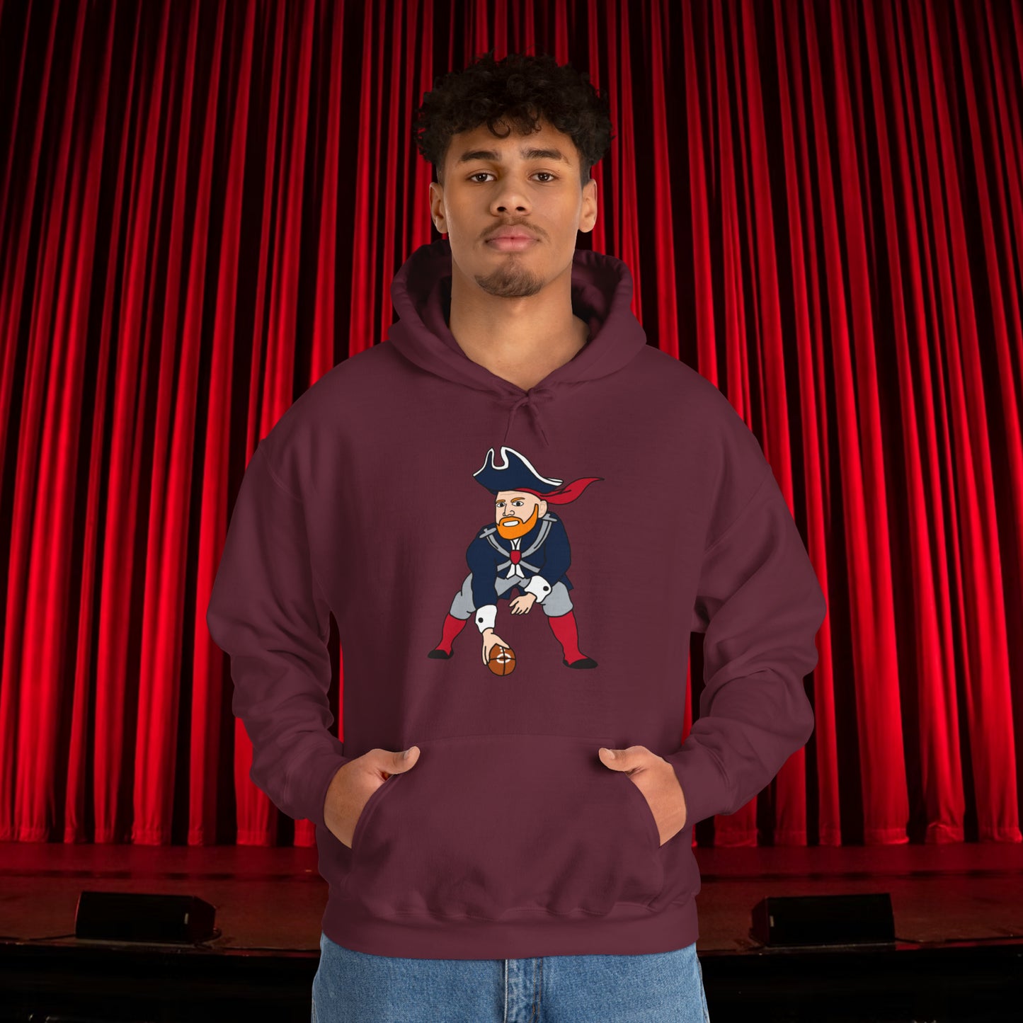 Bill Burrdy New England Patriots Tom Brady Bill Burr Unisex Heavy Blend Hooded Sweatshirt Maroon Hoodies American Football Bill Burr Monday Morning Podcast New England Patriots NFL Podcasts Stand-up Comedy Printify