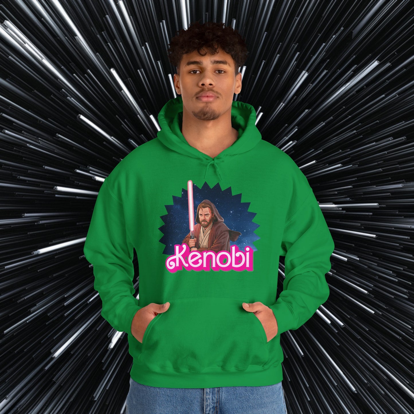 Obi-Wan Kenobi Ken Barbie Movie Star Wars Unisex Heavy Blend Hooded Sweatshirt Irish Green Hoodies Barbie Ken Movies Star Wars Printify