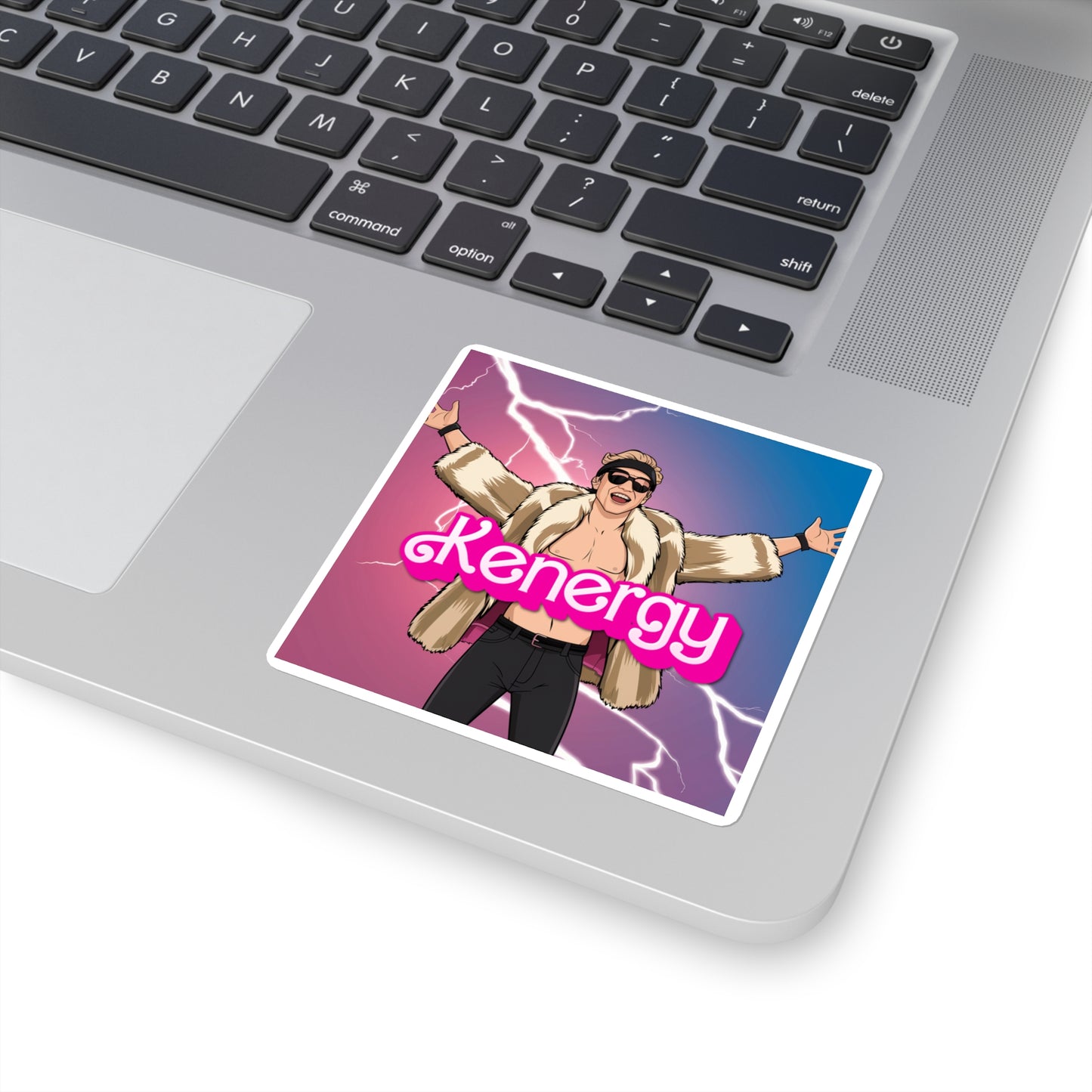 Kenergy Barbie Ryan Gosling Ken Square Sticker 3" × 3" White Stickers Barbie Celebrities Ken Kenergy Movies Ryan Gosling Printify