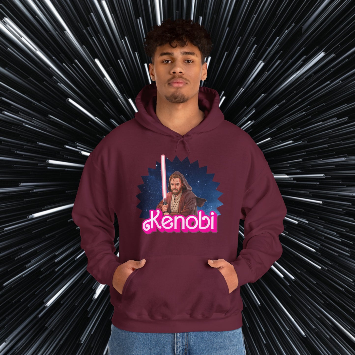 Obi-Wan Kenobi Ken Barbie Movie Star Wars Unisex Heavy Blend Hooded Sweatshirt Maroon Hoodies Barbie Ken Movies Star Wars Printify