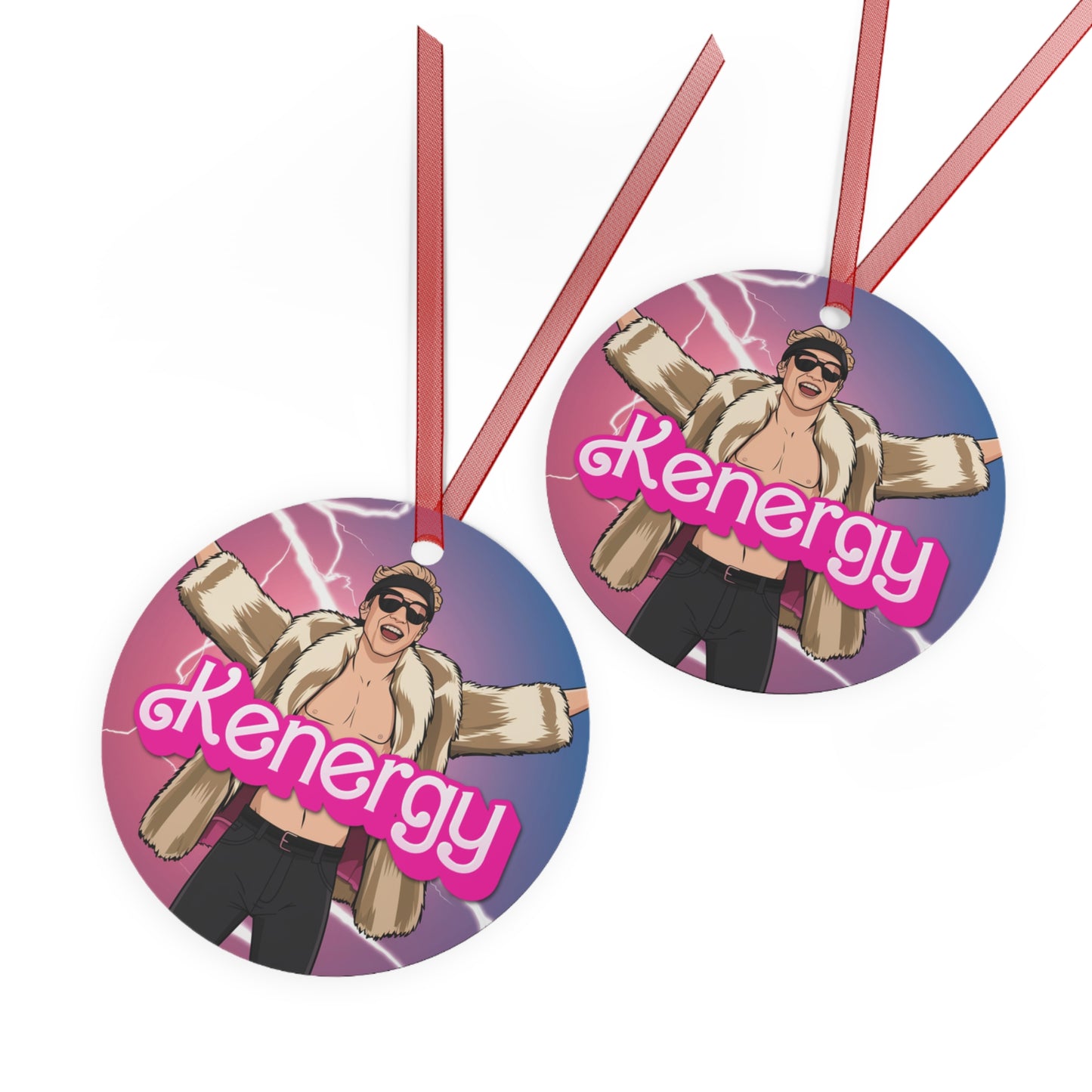 Kenergy Barbie Ryan Gosling Ken Metal Ornament Christmas Barbie Celebrities Ken Kenergy Movies Ryan Gosling Printify
