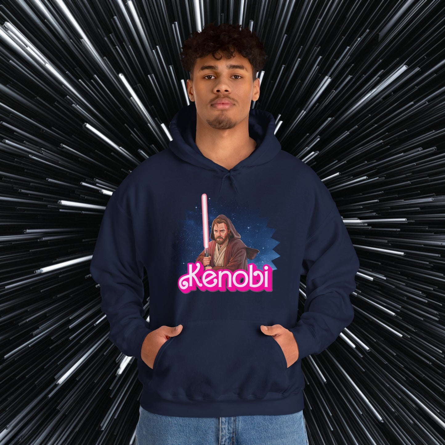 Obi-Wan Kenobi Ken Barbie Movie Star Wars Unisex Heavy Blend Hooded Sweatshirt Navy Hoodies Barbie Ken Movies Star Wars Printify