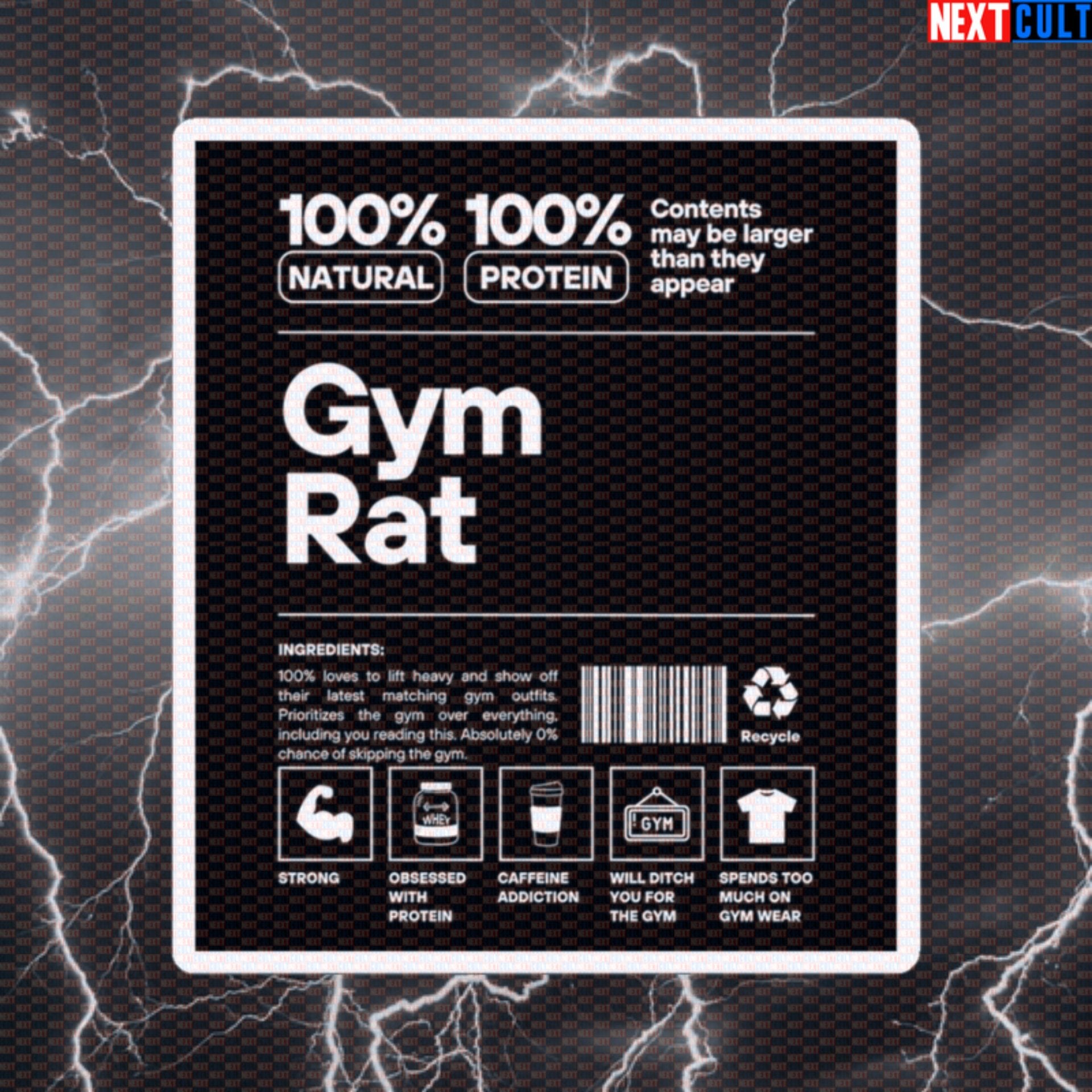 GymRat Ingredients Label Funny Gym Sticker | Bodybuilding Meme Decal for Lifters 3" × 3" White Stickers Bodybuilding Fitness Gym Powerlifting Workout Printify
