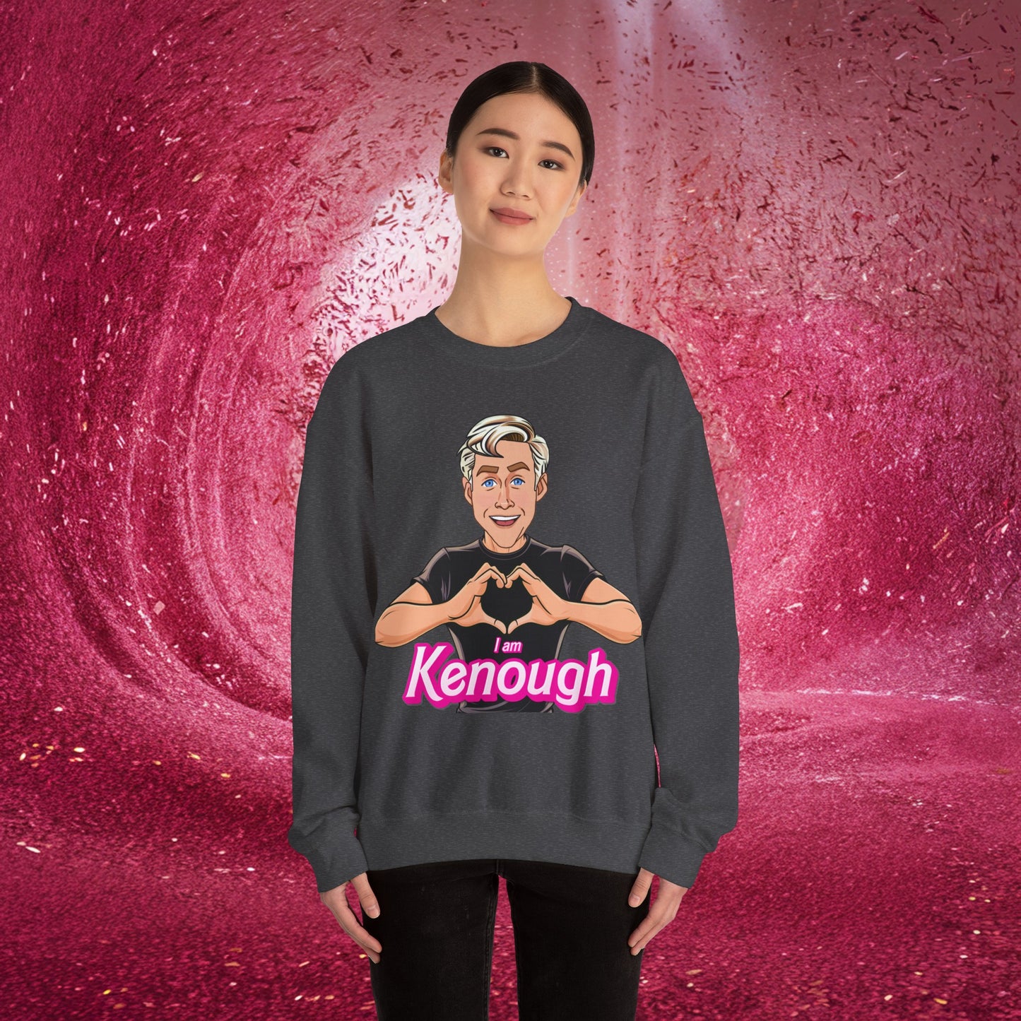 I am Kenough Ryan Gosling Ken Barbie Movie Unisex Heavy Blend Crewneck Sweatshirt Dark Heather Sweatshirts Barbie Celebrities Ken Movies Ryan Gosling Printify