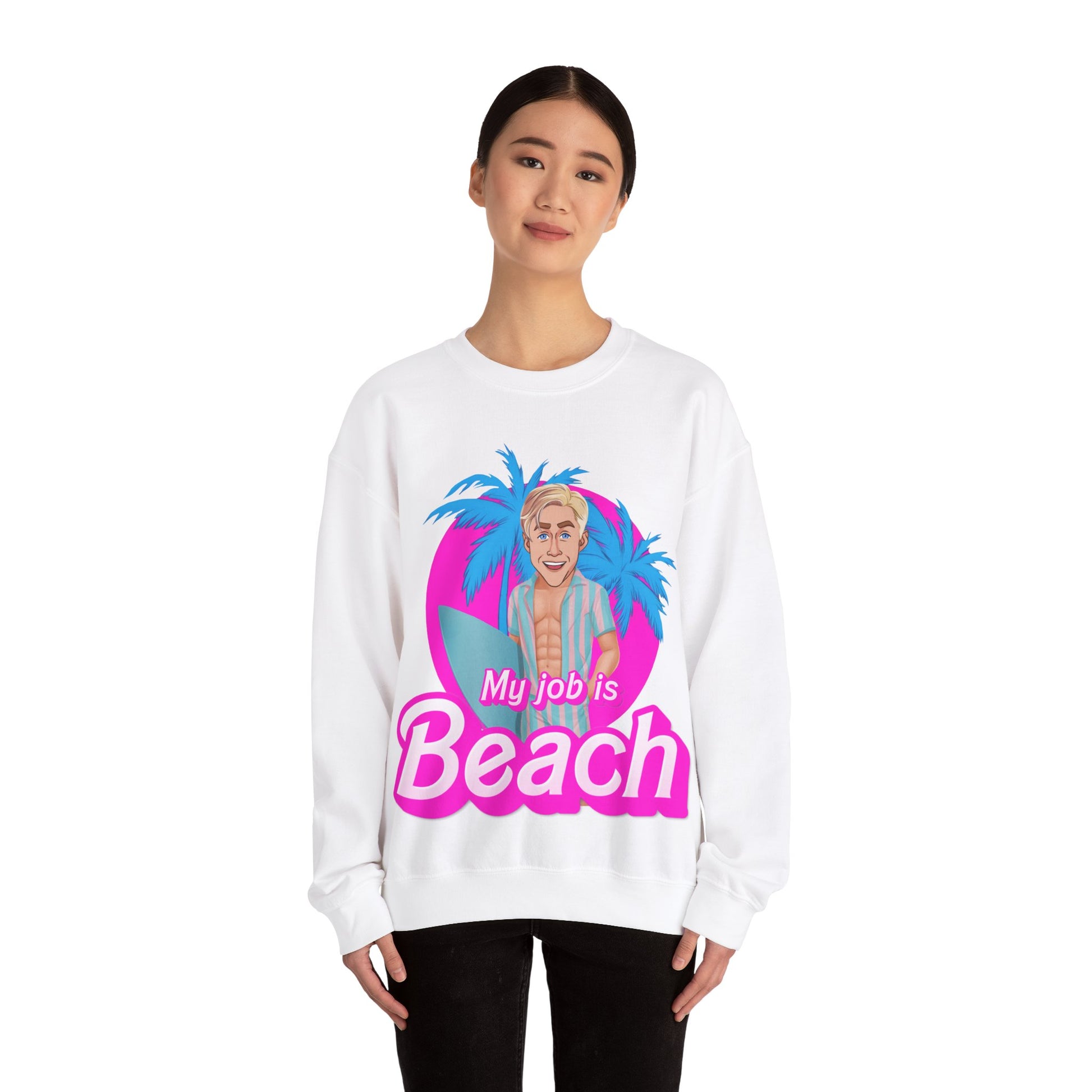 My Job Is Beach Sweatshirt Ken Sweater Barbie Shirt Surfing Jumper Surf Pullover Summer Jumper Vacation Sweater Surfing Gift for Surfer Sweatshirts Barbie Celebrities Ken Movies Ryan Gosling Printify