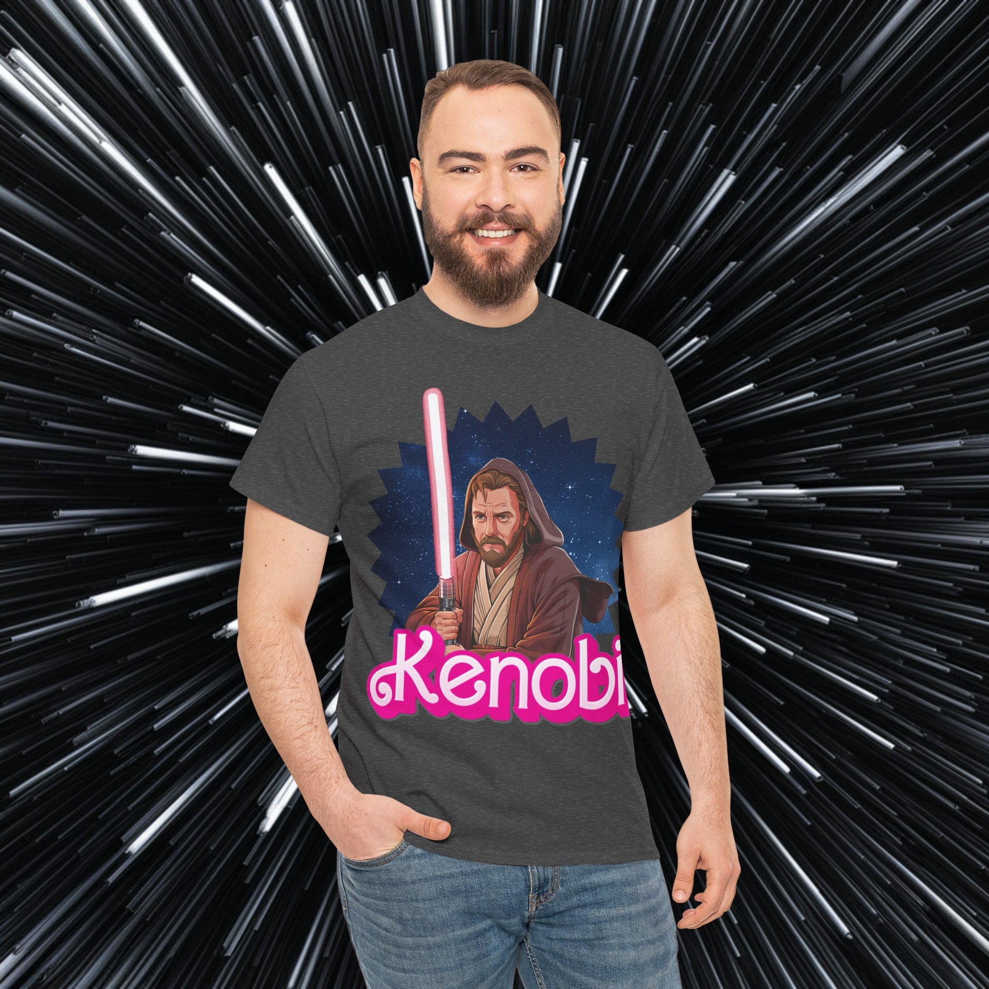 Obi-Wan Kenobi Ken Barbie Movie Star Wars Unisex Heavy Cotton Tee Dark Heather T-shirts Barbie Ken Movies Star Wars Printify